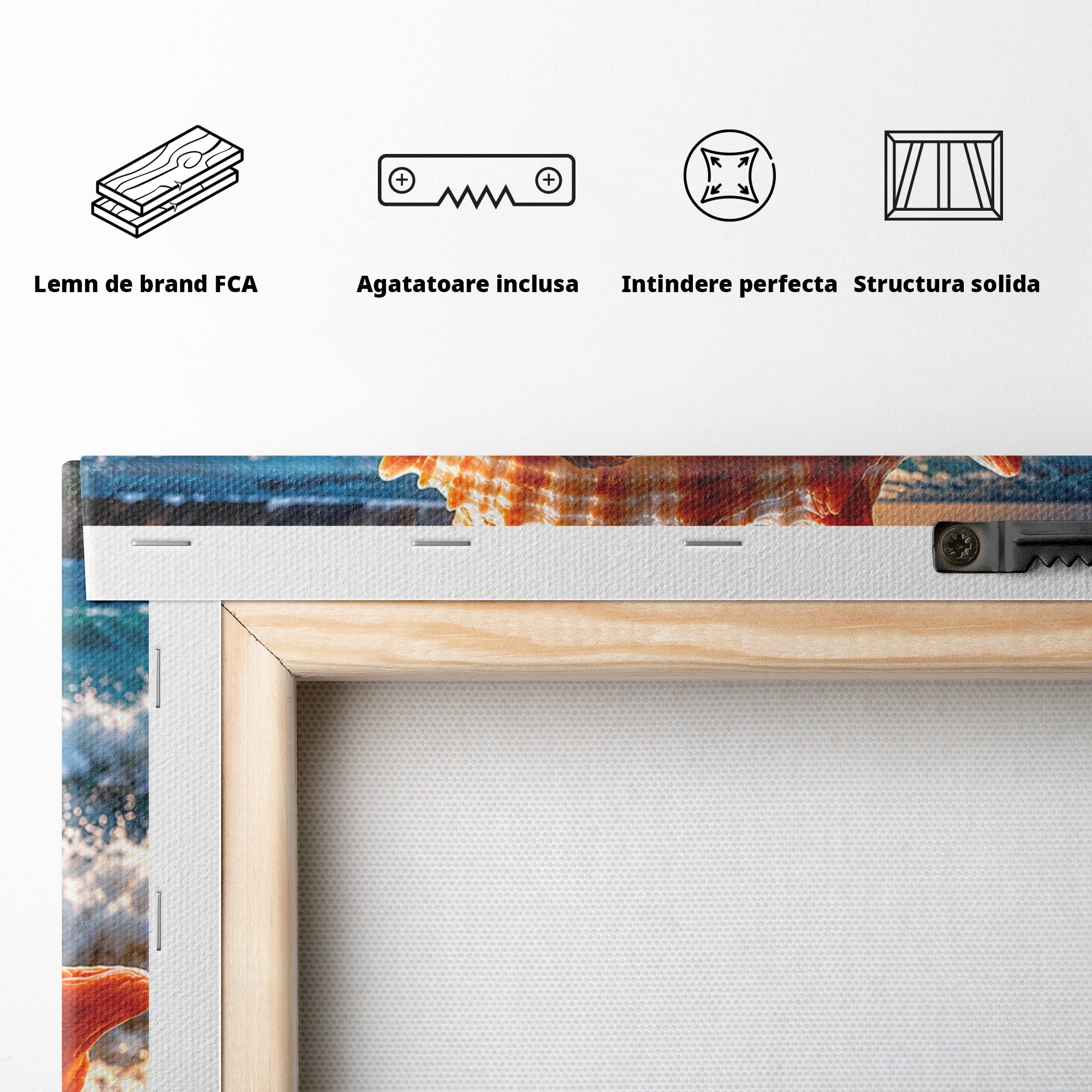 Tablou Canvas Premium LuxCanva® U1205, Peisaj Marin In Scoica, Mare ,Valuri, Apus, Natura, Scoica, Living, Dormitor, Culori Vibrante