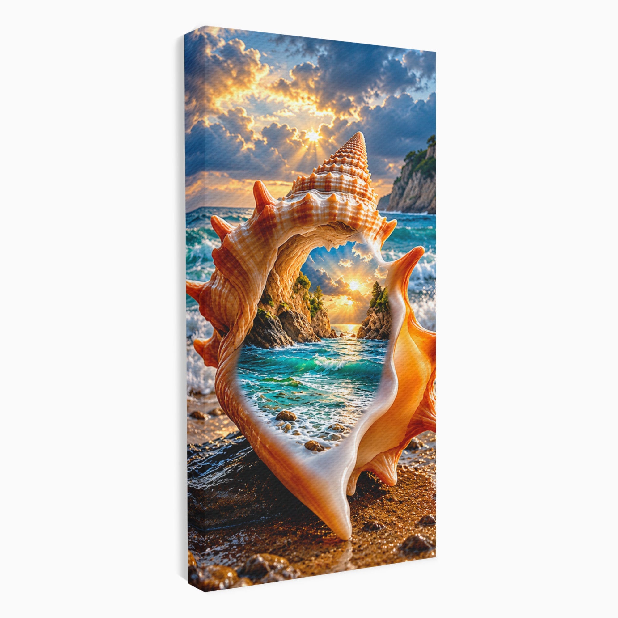 Tablou Canvas Premium LuxCanva® U1205, Peisaj Marin In Scoica, Mare ,Valuri, Apus, Natura, Scoica, Living, Dormitor, Culori Vibrante
