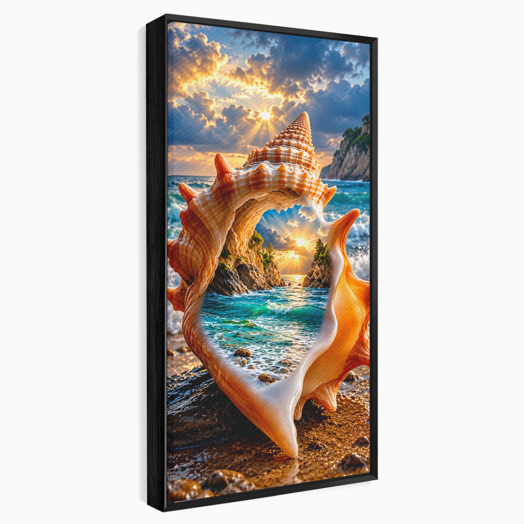 Tablou Canvas Premium LuxCanva® U1205, Peisaj Marin In Scoica, Mare ,Valuri, Apus, Natura, Scoica, Living, Dormitor, Culori Vibrante