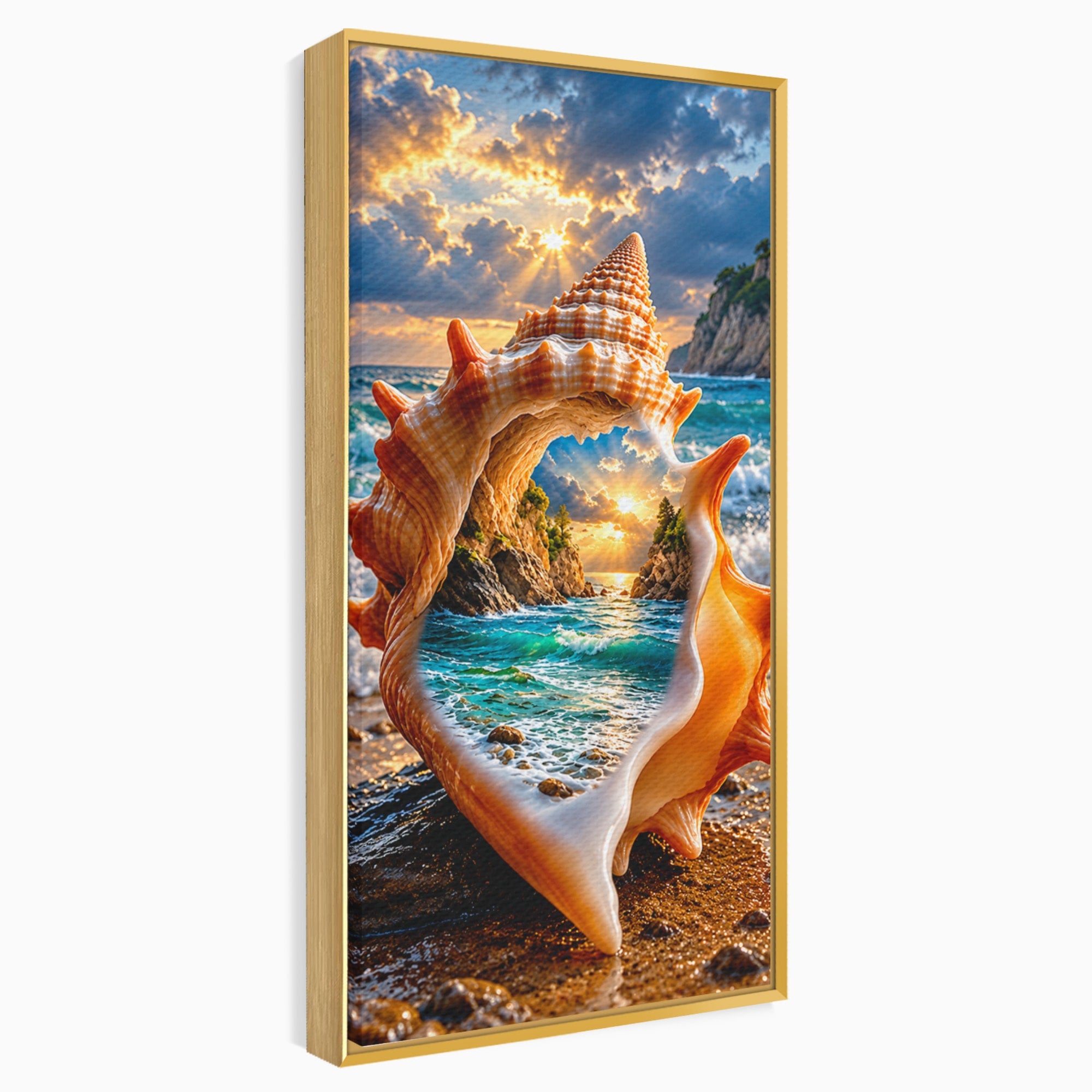 Tablou Canvas Premium LuxCanva® U1205, Peisaj Marin In Scoica, Mare ,Valuri, Apus, Natura, Scoica, Living, Dormitor, Culori Vibrante