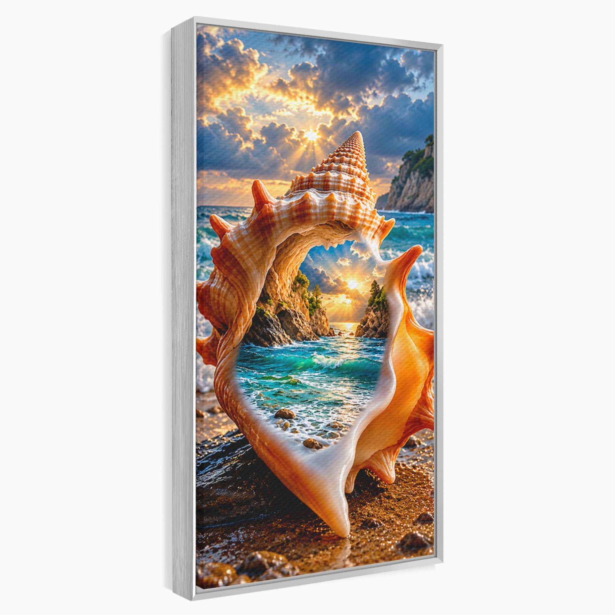 Tablou Canvas Premium LuxCanva® U1205, Peisaj Marin In Scoica, Mare ,Valuri, Apus, Natura, Scoica, Living, Dormitor, Culori Vibrante