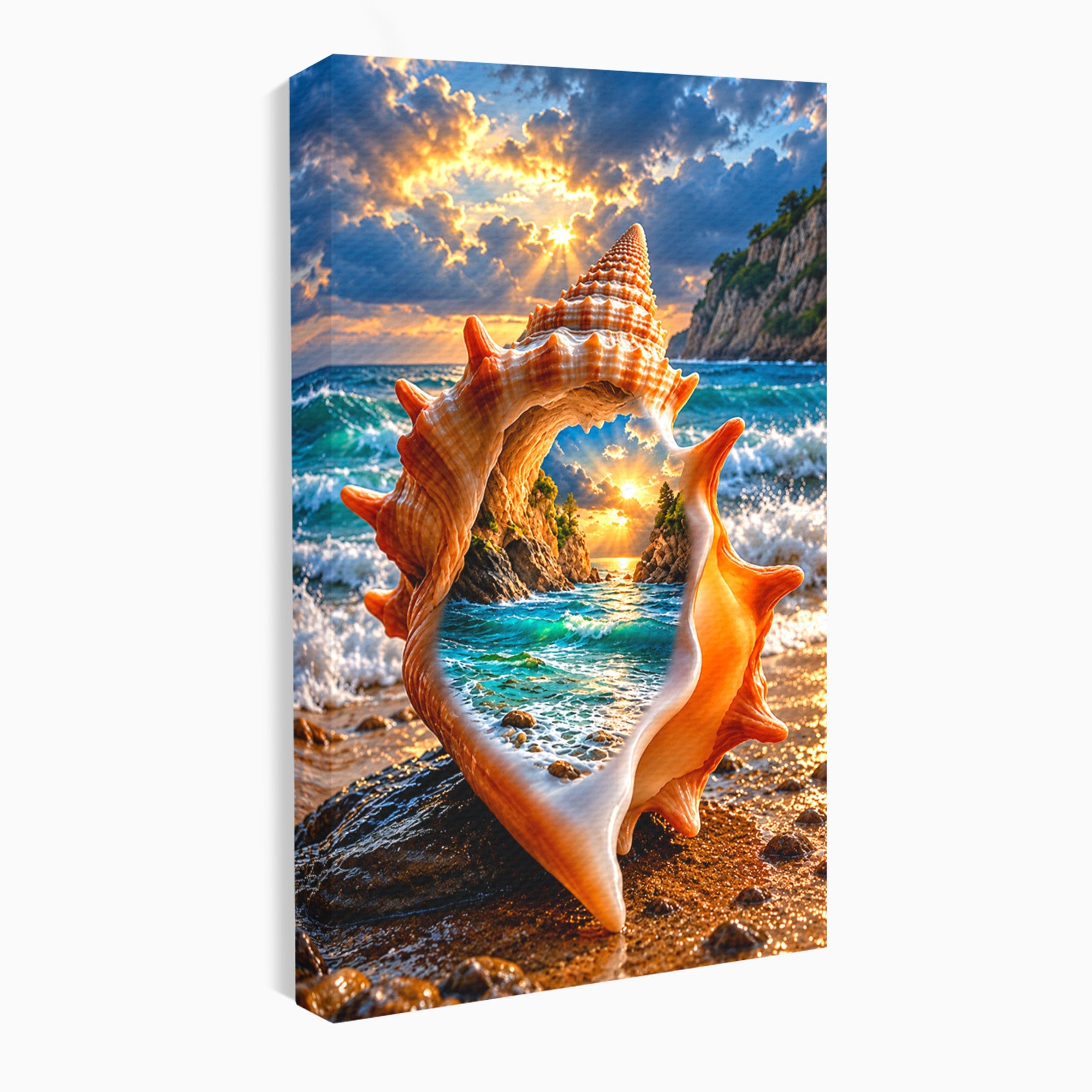 Tablou Canvas Premium LuxCanva® U1205, Peisaj Marin In Scoica, Mare ,Valuri, Apus, Natura, Scoica, Living, Dormitor, Culori Vibrante