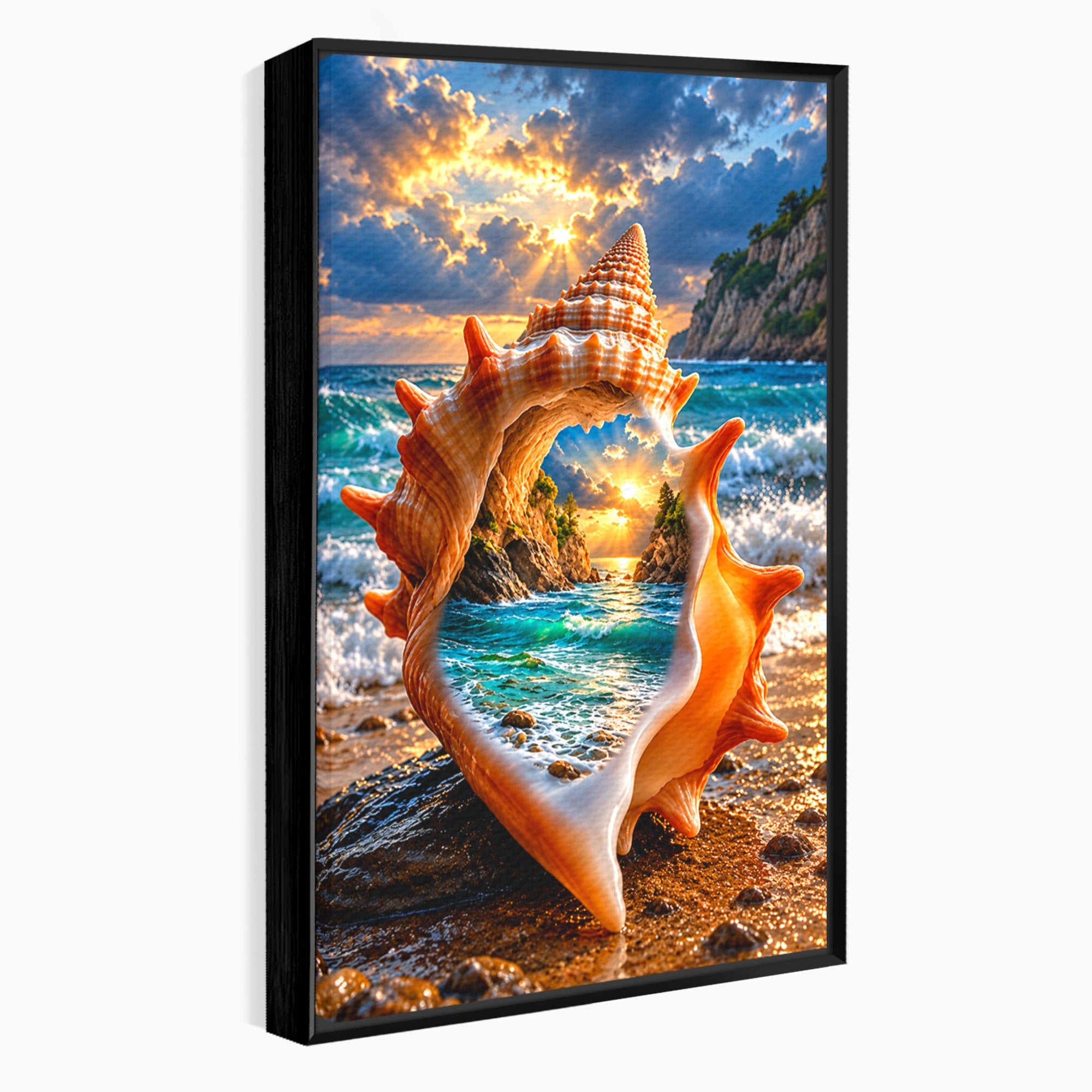 Tablou Canvas Premium LuxCanva® U1205, Peisaj Marin In Scoica, Mare ,Valuri, Apus, Natura, Scoica, Living, Dormitor, Culori Vibrante