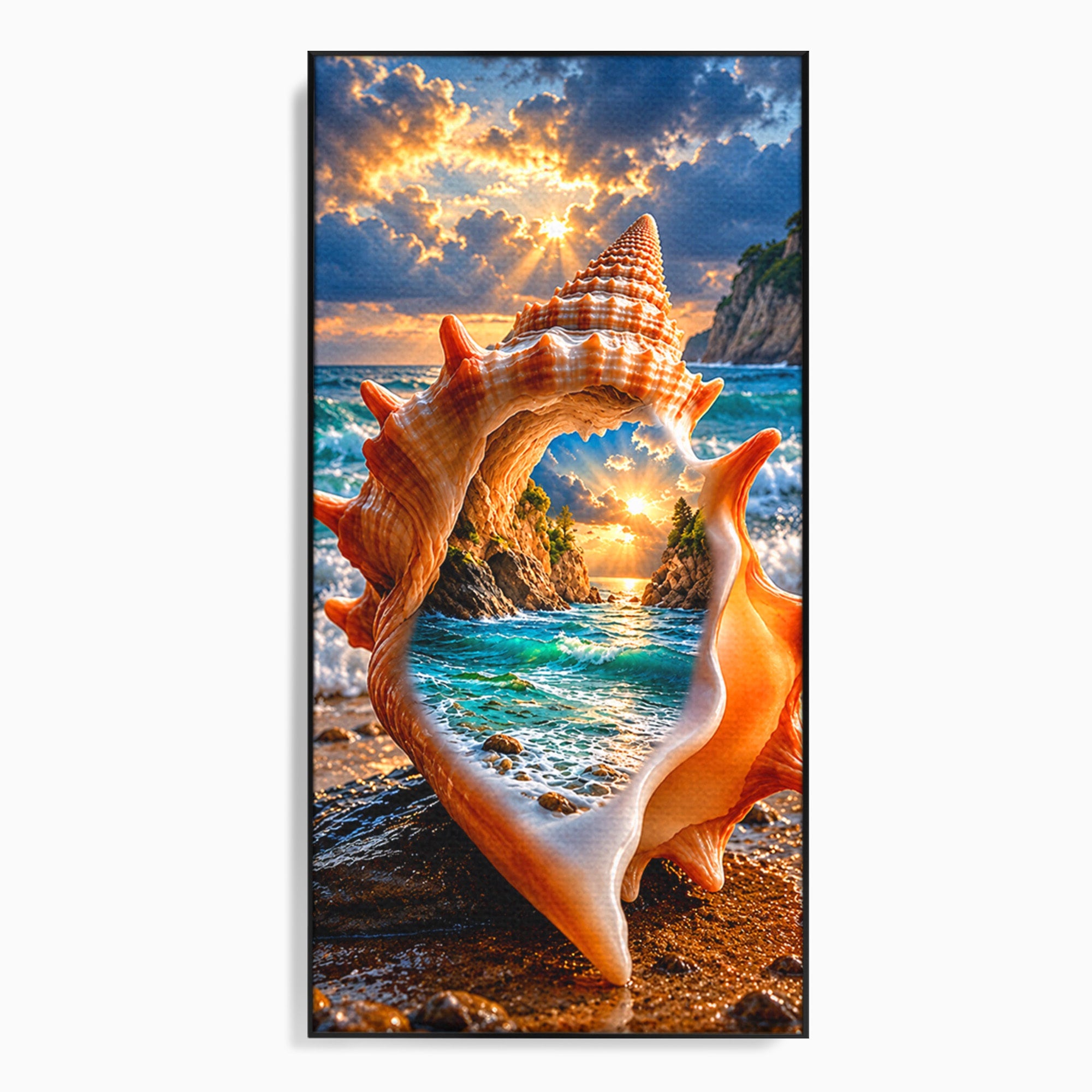 Tablou Canvas Premium LuxCanva® U1205, Peisaj Marin In Scoica, Mare ,Valuri, Apus, Natura, Scoica, Living, Dormitor, Culori Vibrante