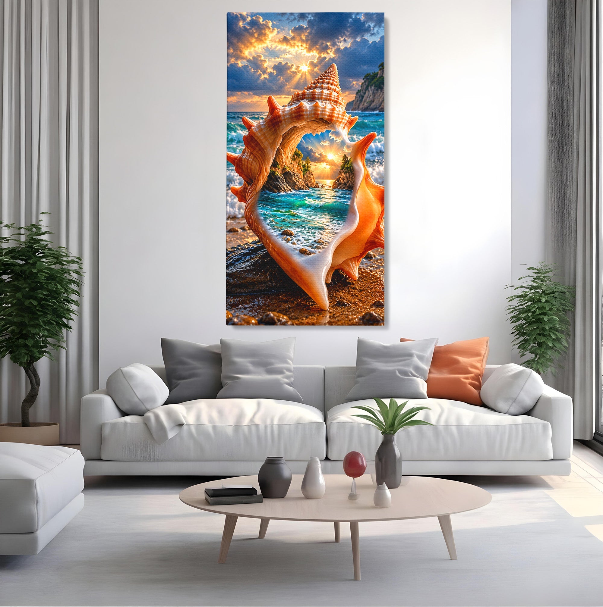 Tablou Canvas Premium LuxCanva® U1205, Peisaj Marin In Scoica, Mare ,Valuri, Apus, Natura, Scoica, Living, Dormitor, Culori Vibrante