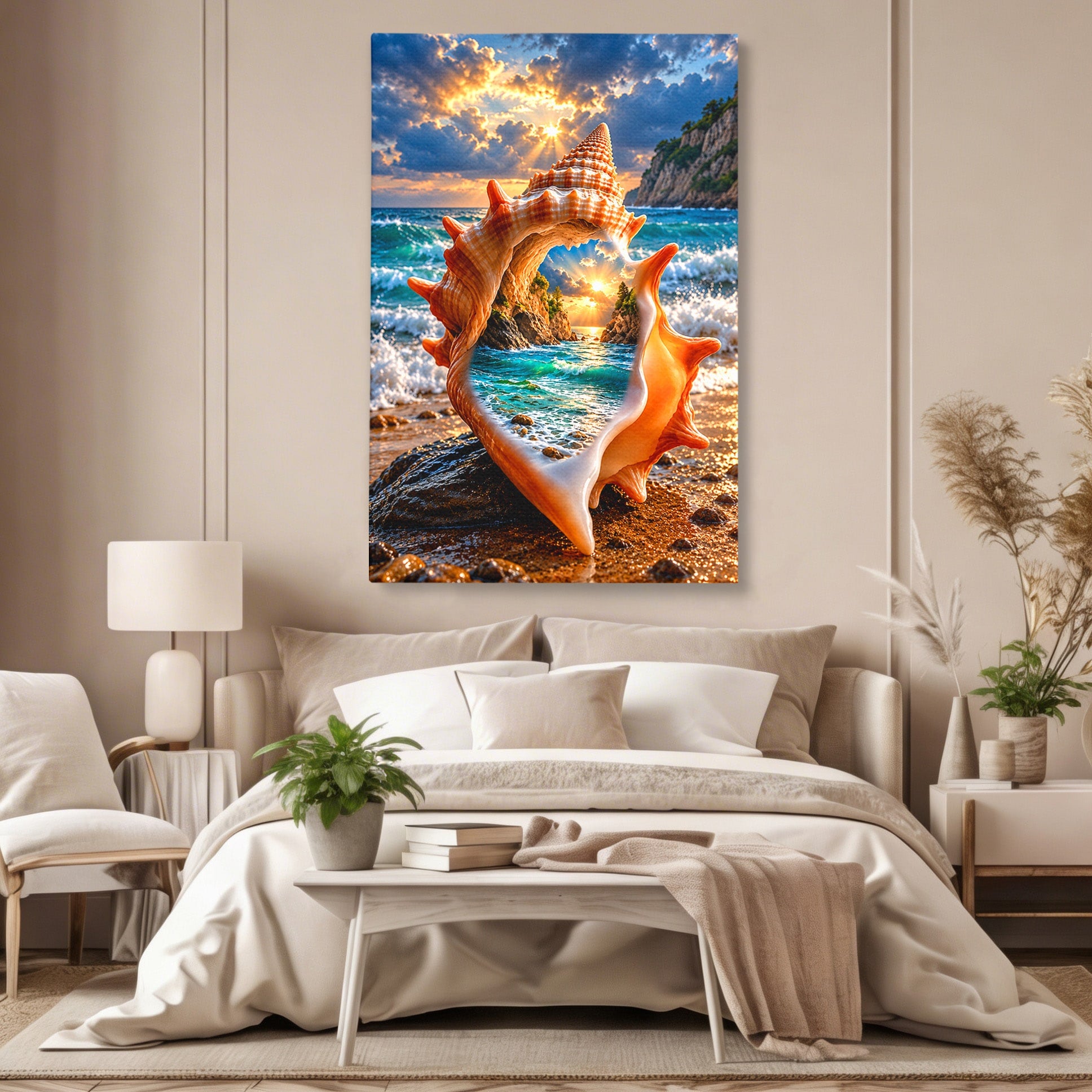Tablou Canvas Premium LuxCanva® U1205, Peisaj Marin In Scoica, Mare ,Valuri, Apus, Natura, Scoica, Living, Dormitor, Culori Vibrante