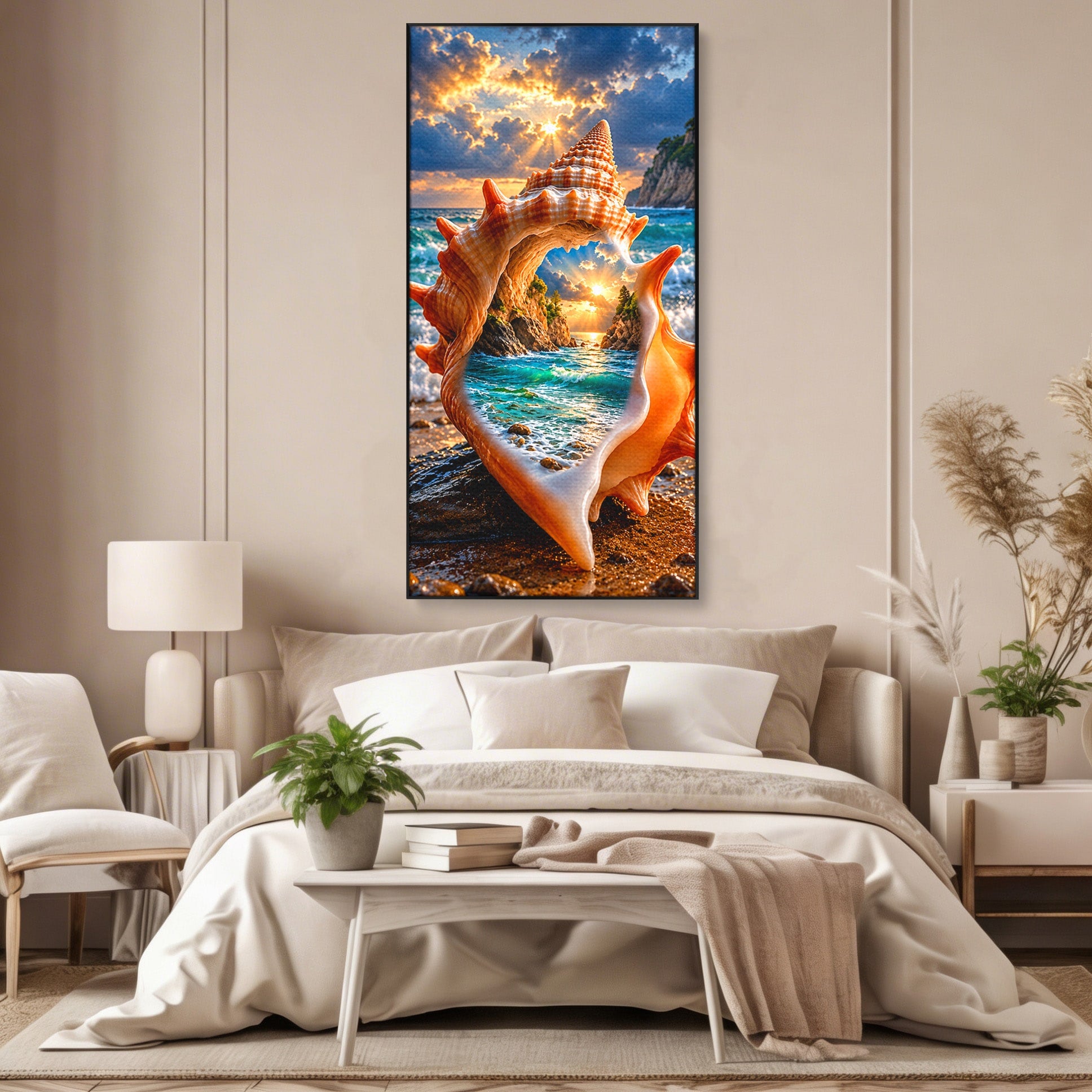 Tablou Canvas Premium LuxCanva® U1205, Peisaj Marin In Scoica, Mare ,Valuri, Apus, Natura, Scoica, Living, Dormitor, Culori Vibrante