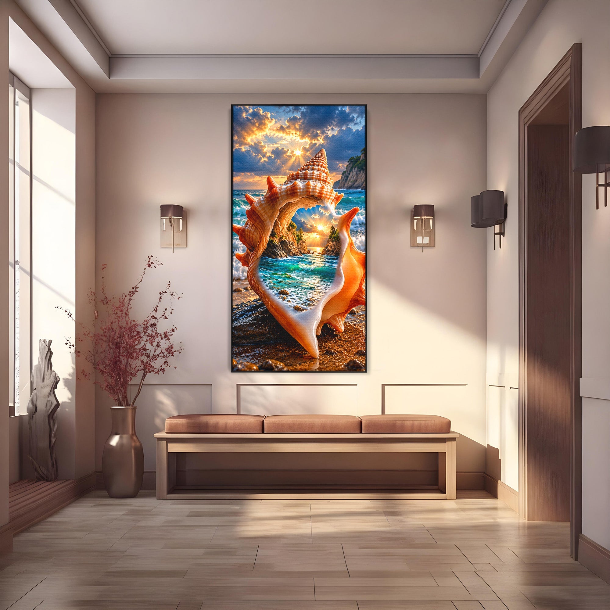 Tablou Canvas Premium LuxCanva® U1205, Peisaj Marin In Scoica, Mare ,Valuri, Apus, Natura, Scoica, Living, Dormitor, Culori Vibrante