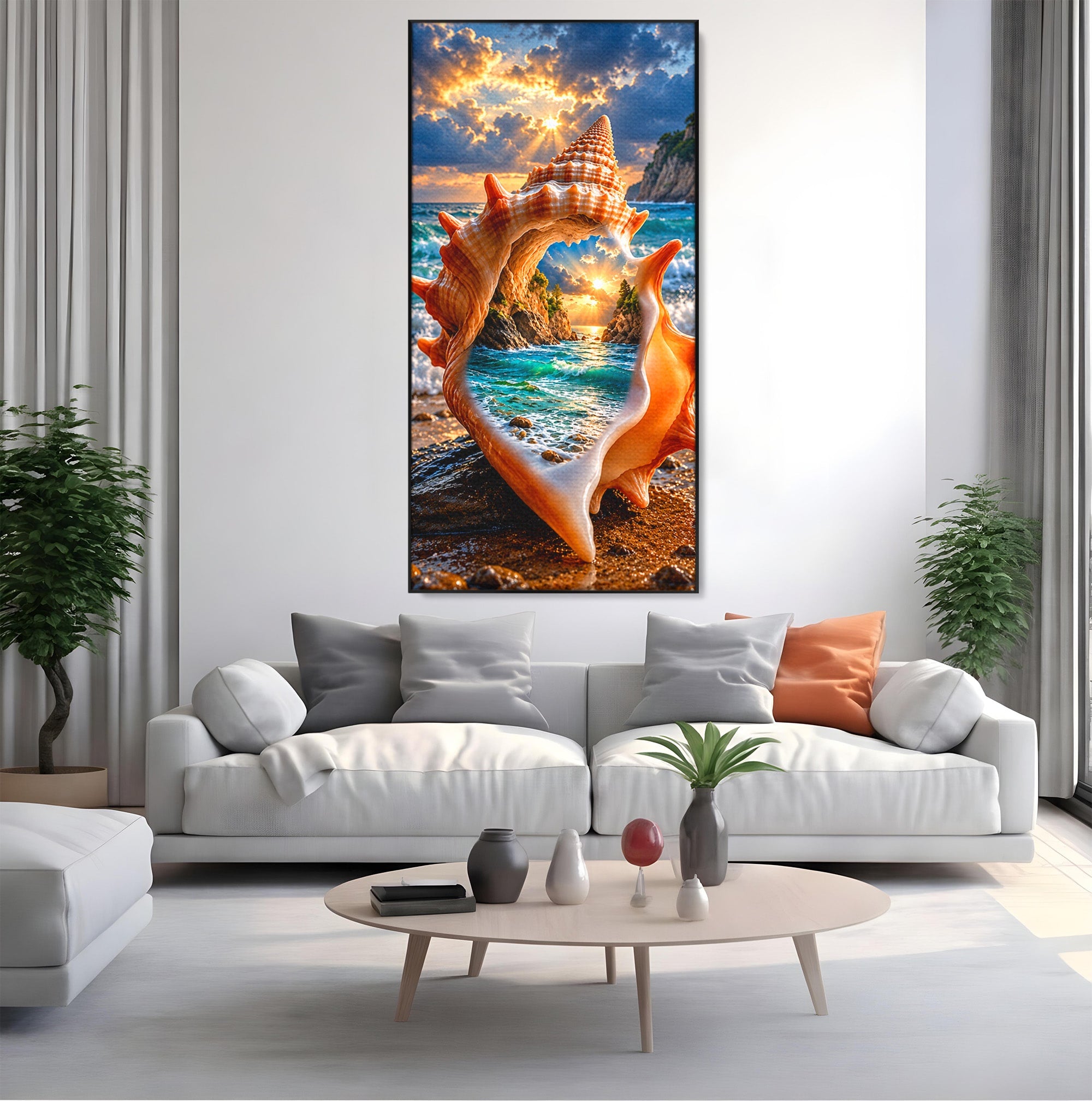 Tablou Canvas Premium LuxCanva® U1205, Peisaj Marin In Scoica, Mare ,Valuri, Apus, Natura, Scoica, Living, Dormitor, Culori Vibrante