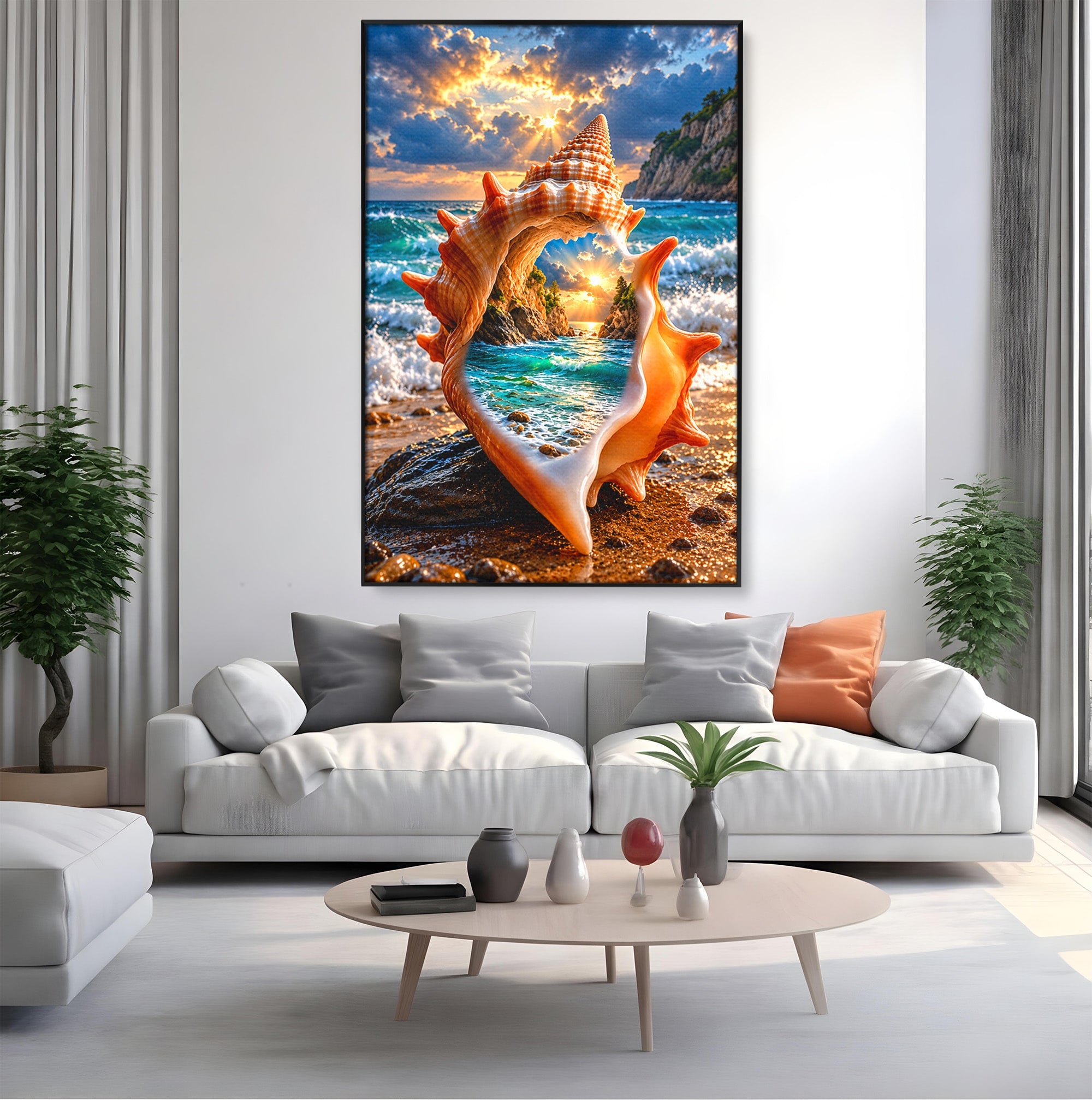Tablou Canvas Premium LuxCanva® U1205, Peisaj Marin In Scoica, Mare ,Valuri, Apus, Natura, Scoica, Living, Dormitor, Culori Vibrante
