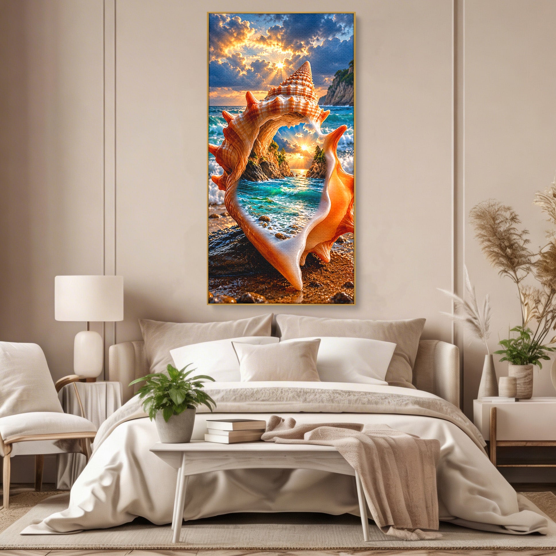 Tablou Canvas Premium LuxCanva® U1205, Peisaj Marin In Scoica, Mare ,Valuri, Apus, Natura, Scoica, Living, Dormitor, Culori Vibrante