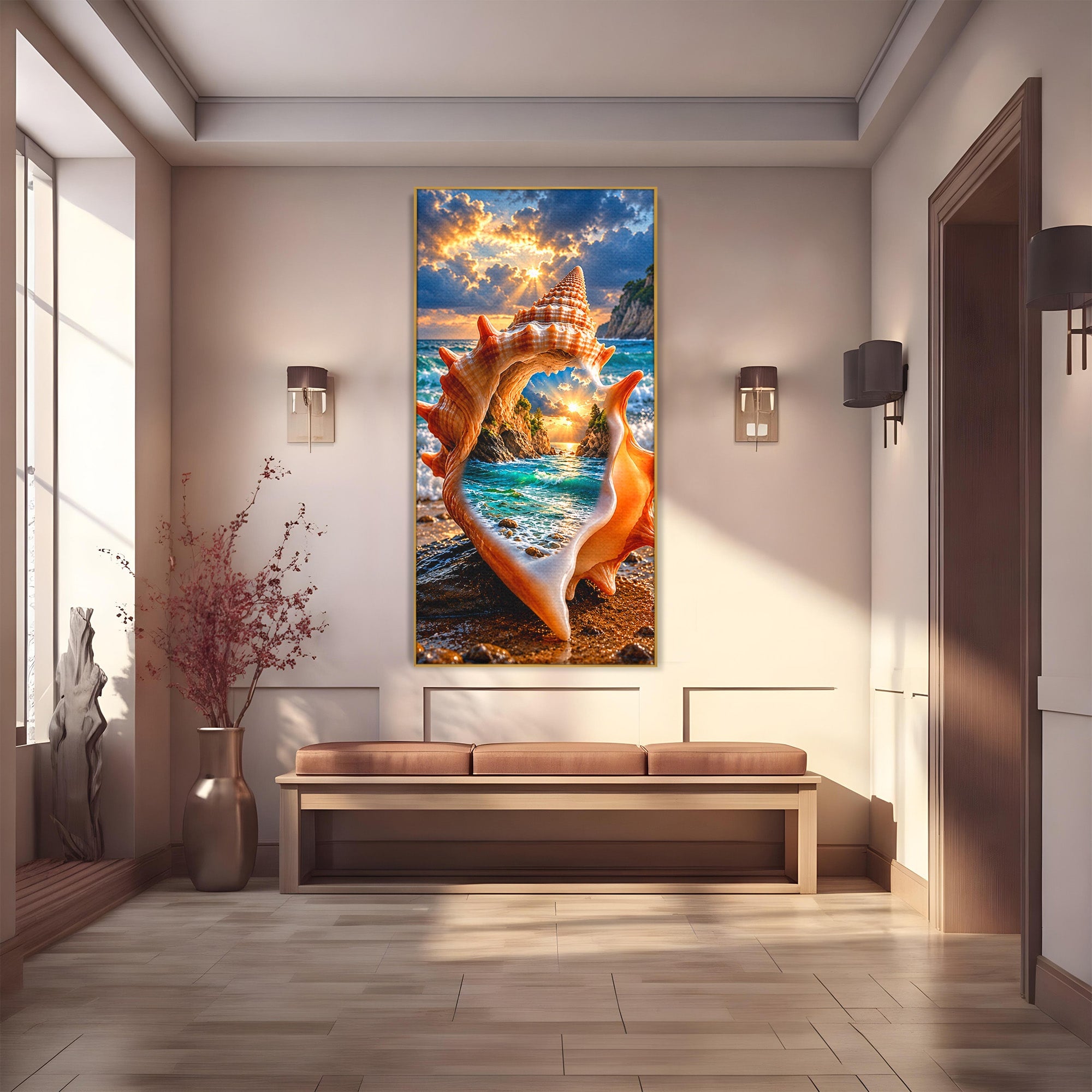 Tablou Canvas Premium LuxCanva® U1205, Peisaj Marin In Scoica, Mare ,Valuri, Apus, Natura, Scoica, Living, Dormitor, Culori Vibrante