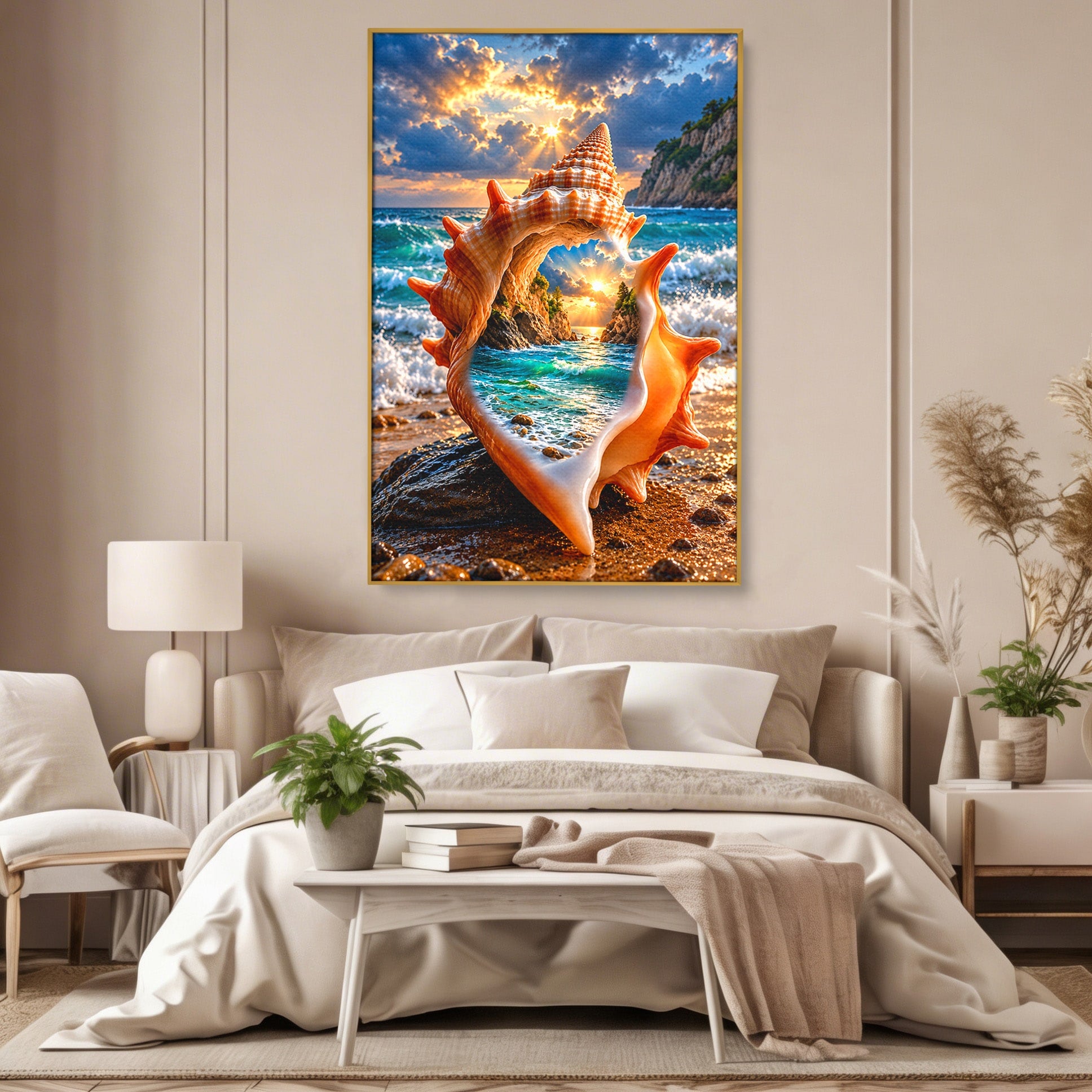 Tablou Canvas Premium LuxCanva® U1205, Peisaj Marin In Scoica, Mare ,Valuri, Apus, Natura, Scoica, Living, Dormitor, Culori Vibrante