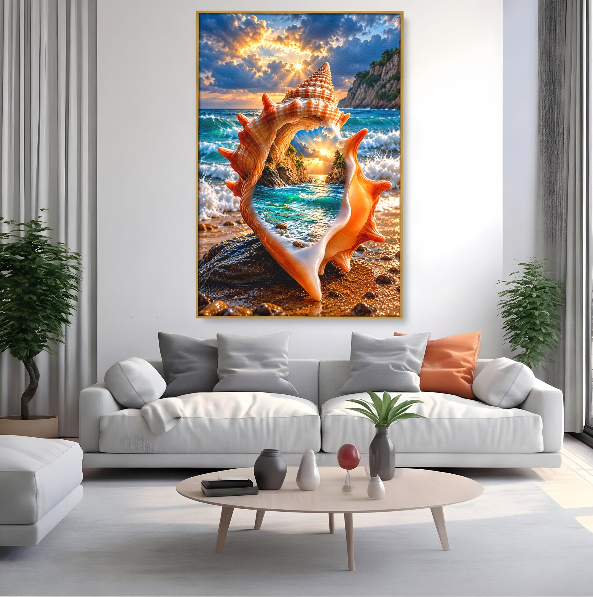 Tablou Canvas Premium LuxCanva® U1205, Peisaj Marin In Scoica, Mare ,Valuri, Apus, Natura, Scoica, Living, Dormitor, Culori Vibrante