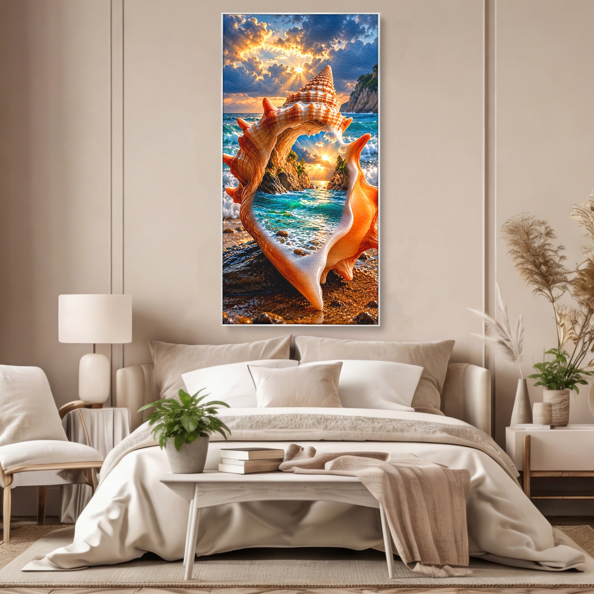 Tablou Canvas Premium LuxCanva® U1205, Peisaj Marin In Scoica, Mare ,Valuri, Apus, Natura, Scoica, Living, Dormitor, Culori Vibrante