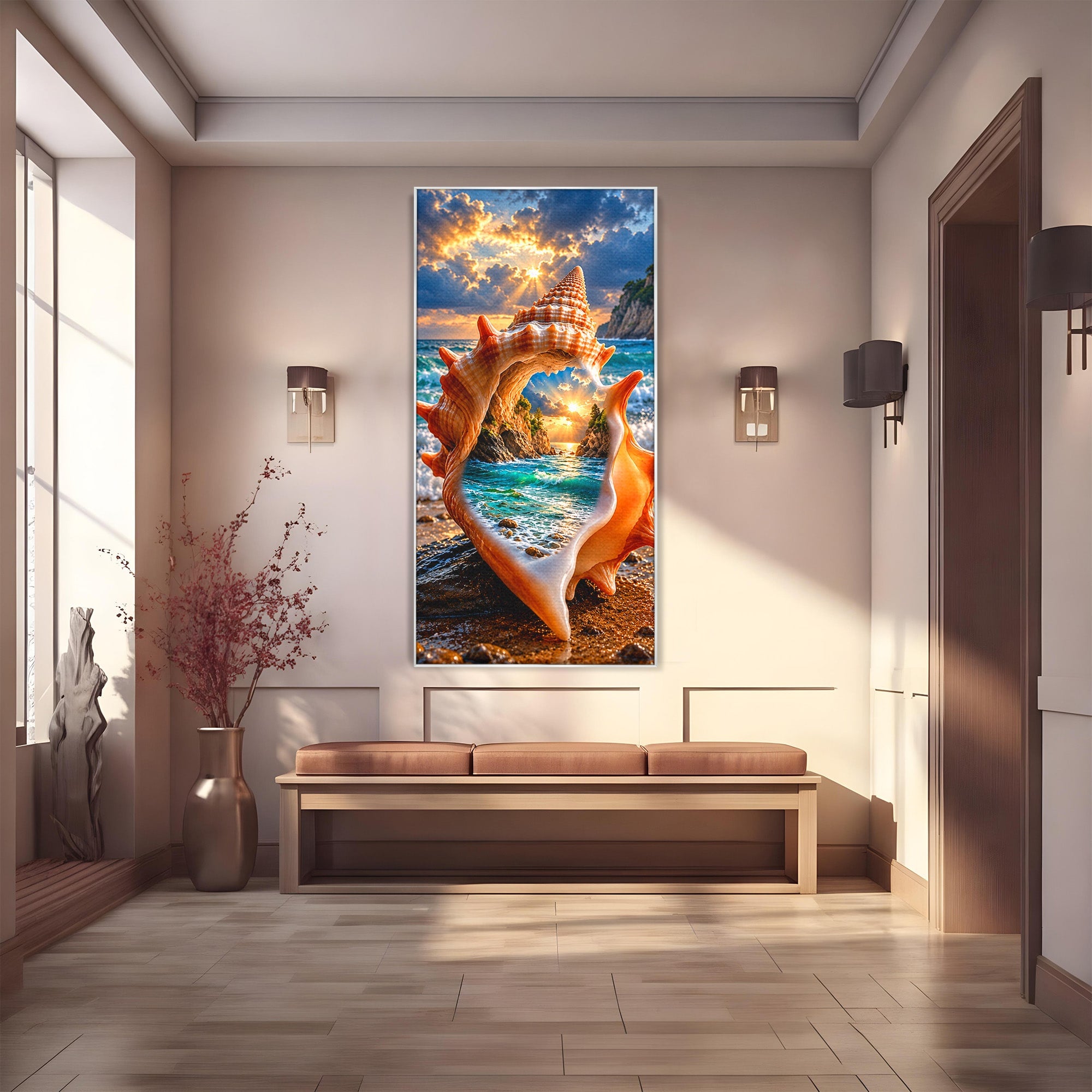 Tablou Canvas Premium LuxCanva® U1205, Peisaj Marin In Scoica, Mare ,Valuri, Apus, Natura, Scoica, Living, Dormitor, Culori Vibrante