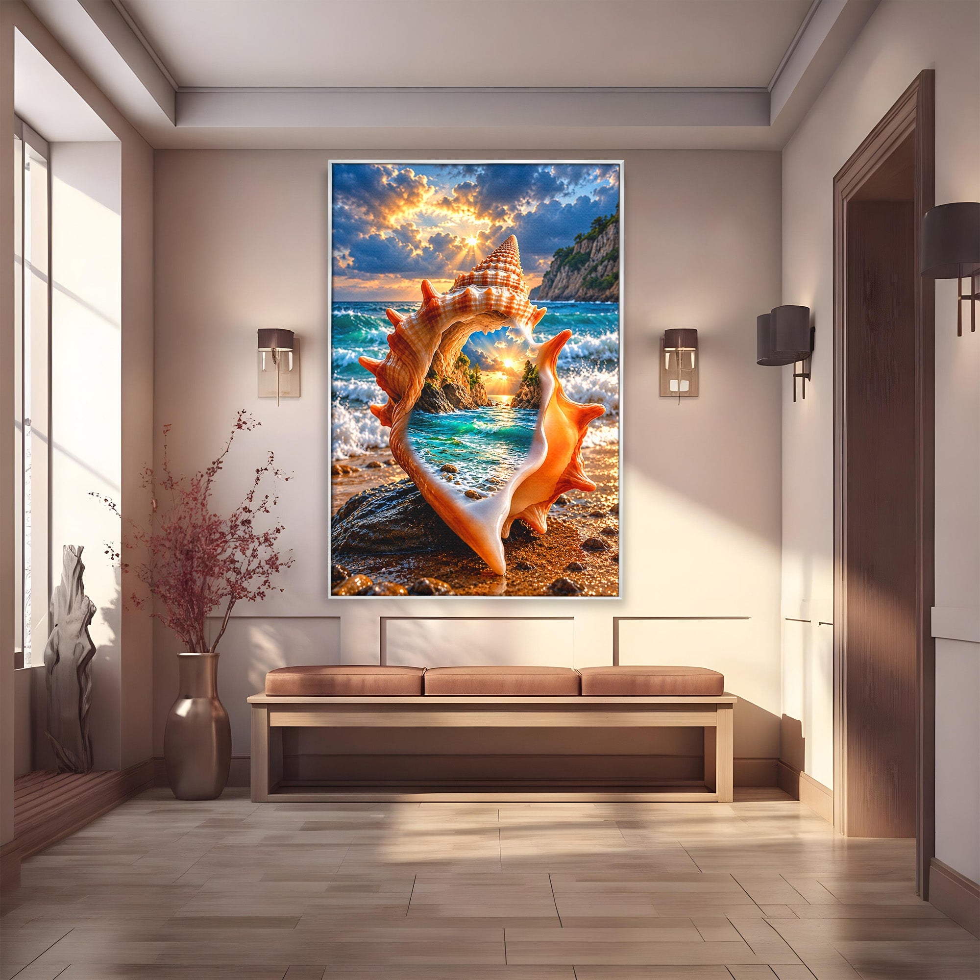 Tablou Canvas Premium LuxCanva® U1205, Peisaj Marin In Scoica, Mare ,Valuri, Apus, Natura, Scoica, Living, Dormitor, Culori Vibrante