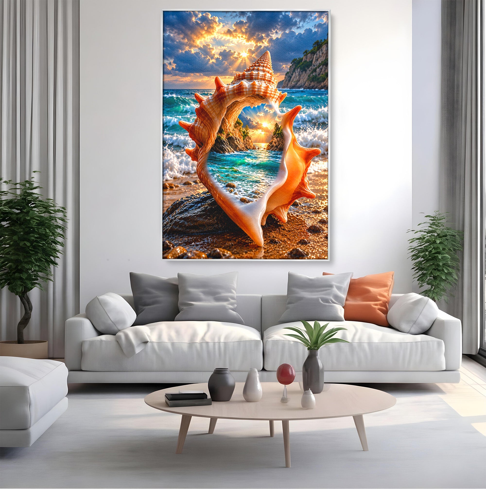 Tablou Canvas Premium LuxCanva® U1205, Peisaj Marin In Scoica, Mare ,Valuri, Apus, Natura, Scoica, Living, Dormitor, Culori Vibrante