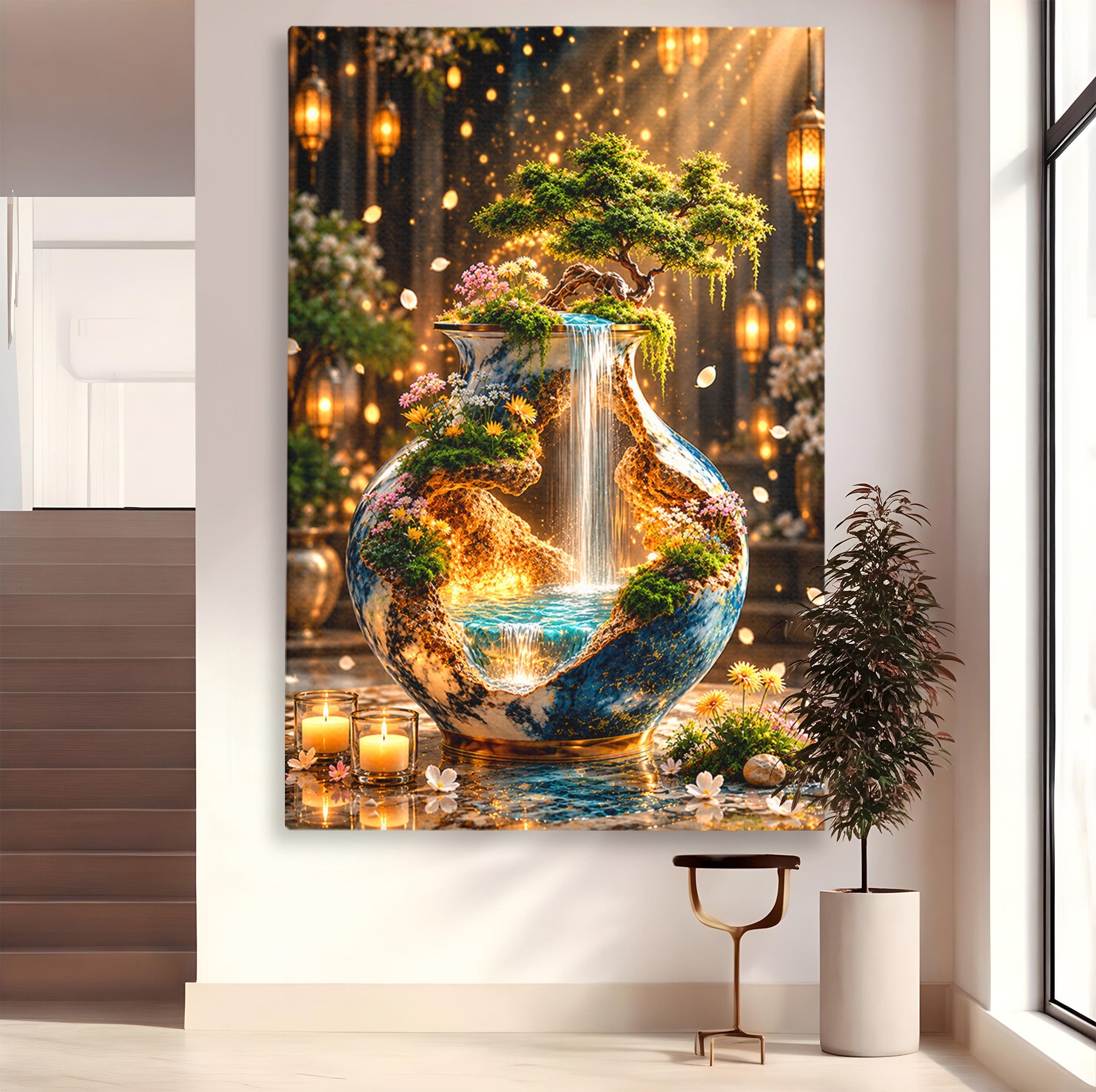 Tablou Canvas Premium LuxCanva® U1207, Vasul Magic Cu Cascada, Natura, Living, Arta, Culori Vibrante