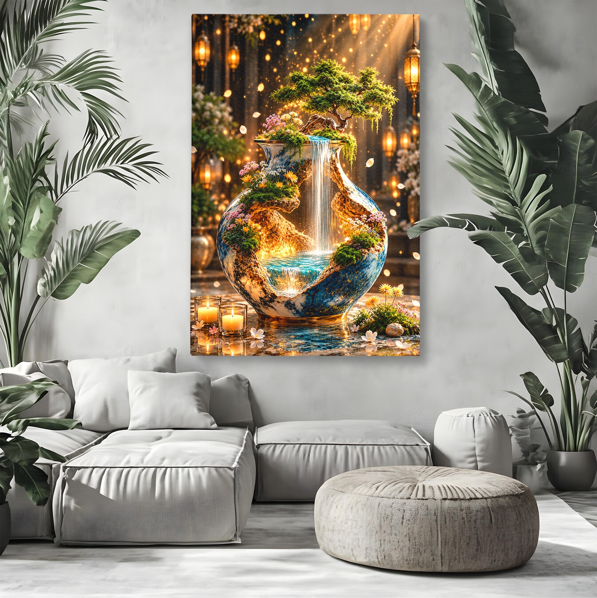 Tablou Canvas Premium LuxCanva® U1207, Vasul Magic Cu Cascada, Natura, Living, Arta, Culori Vibrante