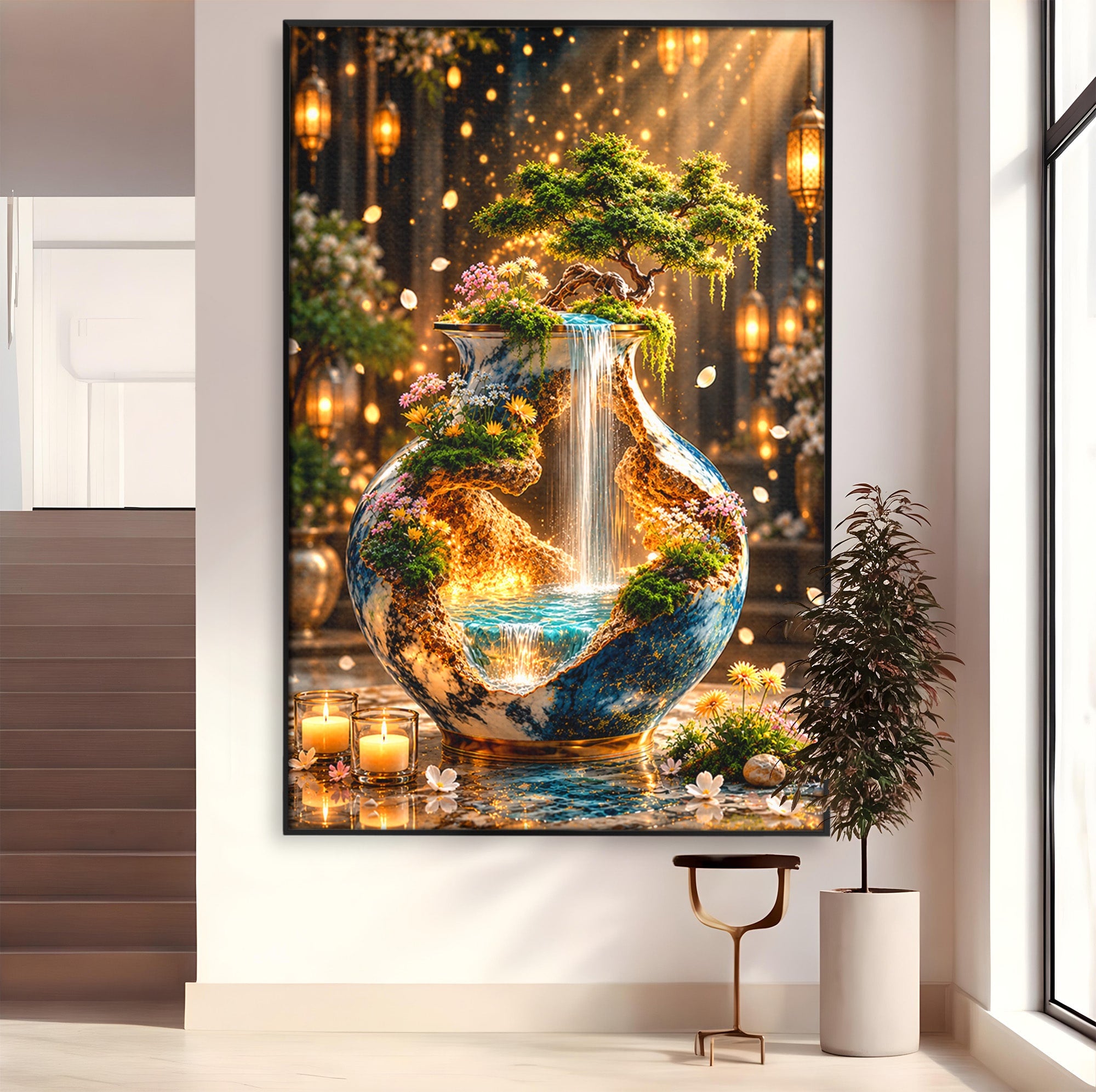 Tablou Canvas Premium LuxCanva® U1207, Vasul Magic Cu Cascada, Natura, Living, Arta, Culori Vibrante