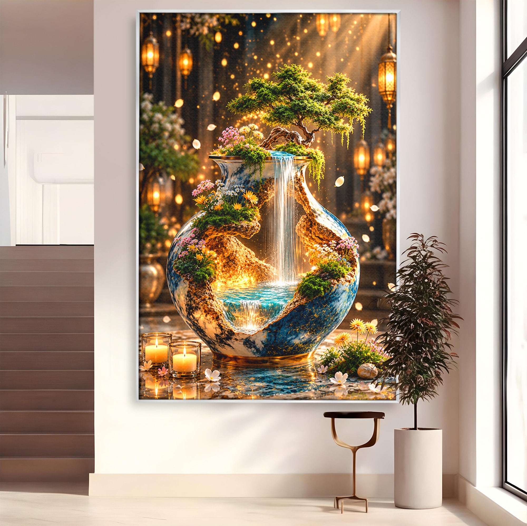 Tablou Canvas Premium LuxCanva® U1207, Vasul Magic Cu Cascada, Natura, Living, Arta, Culori Vibrante