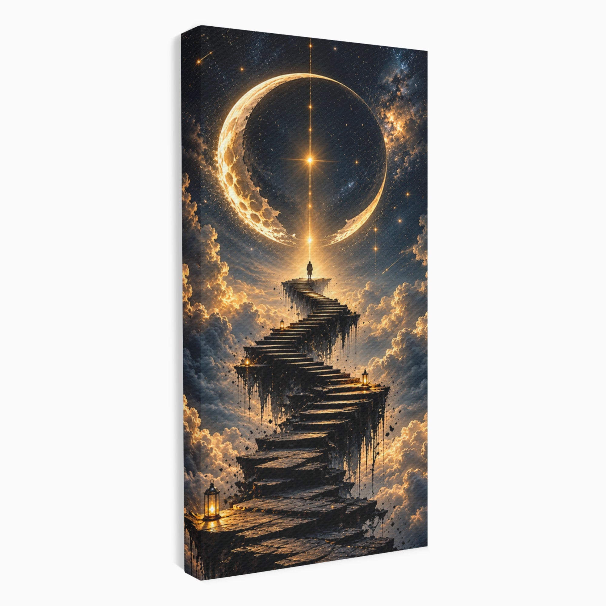 Tablou Canvas Premium LuxCanva® U1208, Scarile Spre Luna, Stele, Cer, Fantezie, Luna, Living, Culori Vibrante