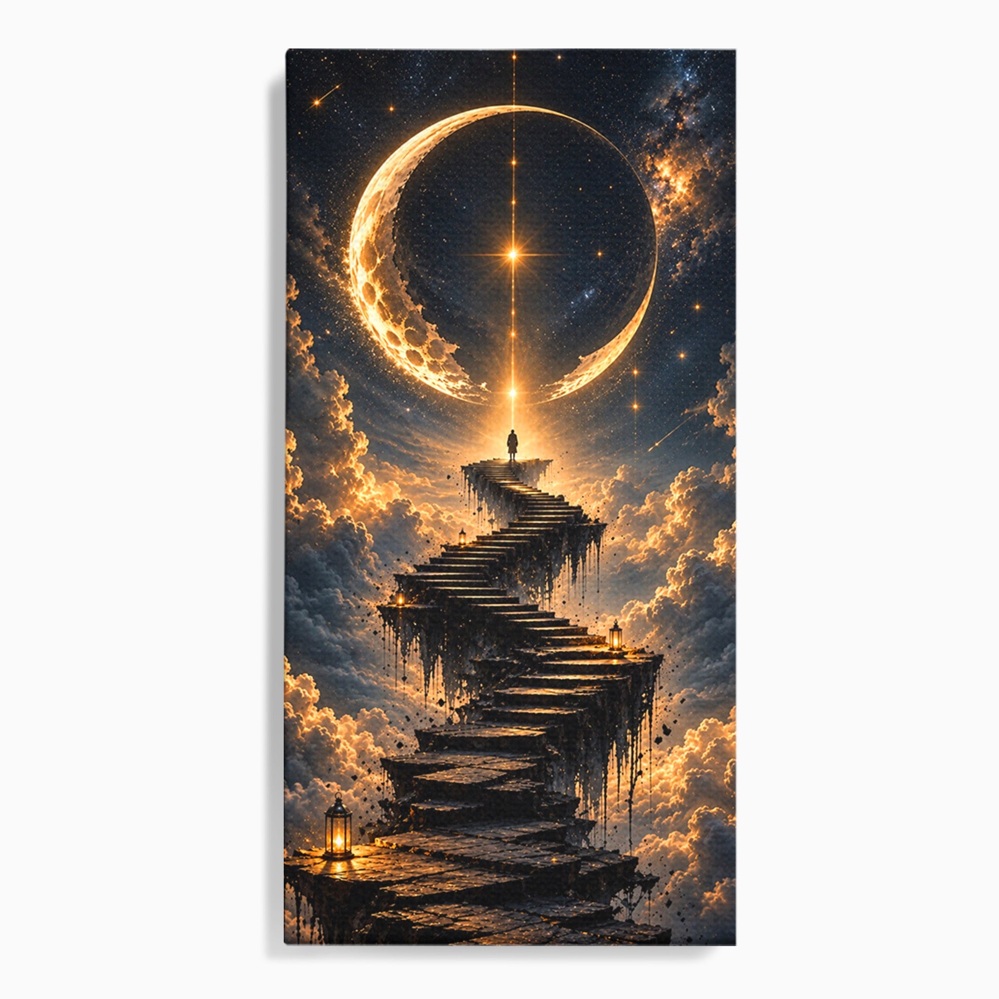 Tablou Canvas Premium LuxCanva® U1208, Scarile Spre Luna, Stele, Cer, Fantezie, Luna, Living, Culori Vibrante