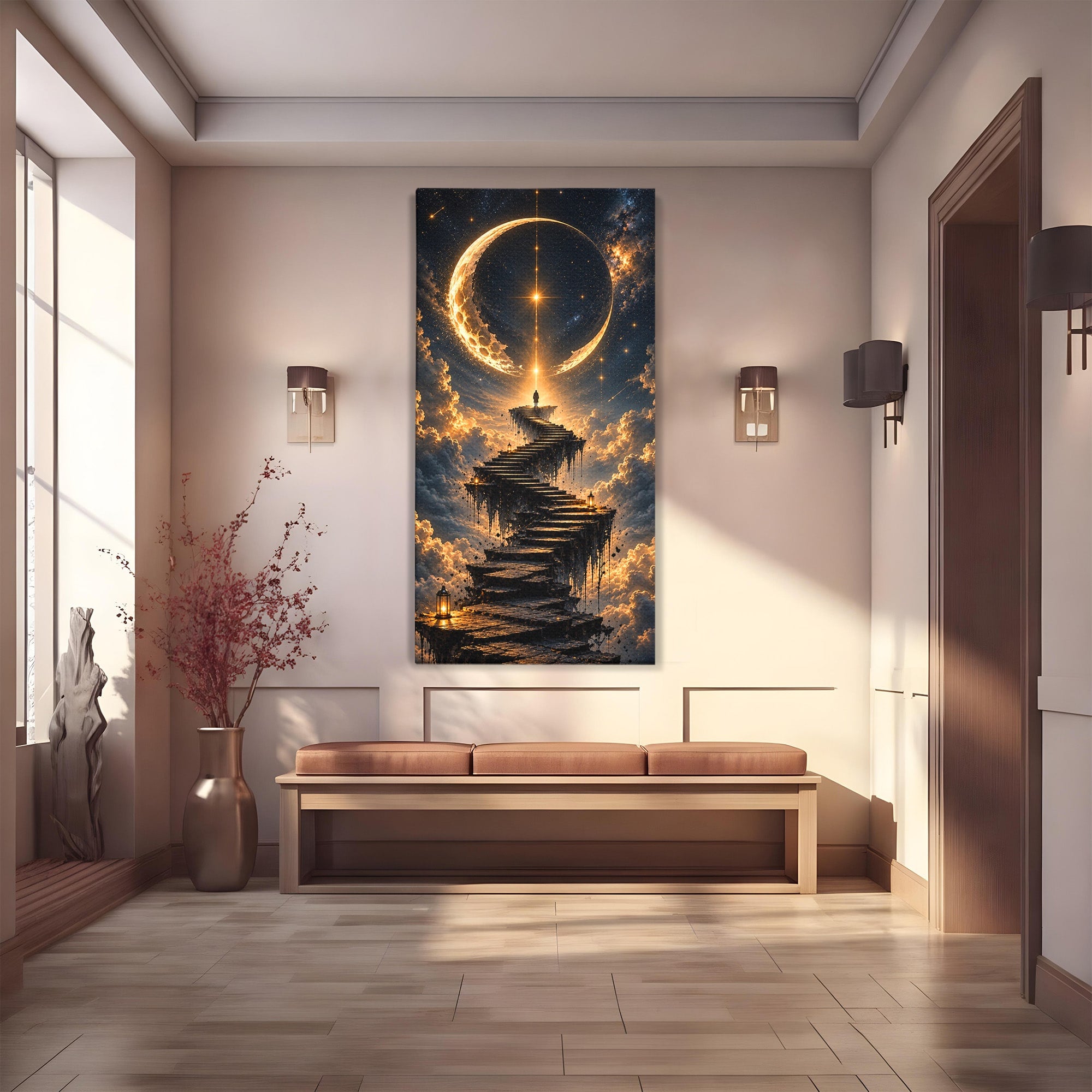 Tablou Canvas Premium LuxCanva® U1208, Scarile Spre Luna, Stele, Cer, Fantezie, Luna, Living, Culori Vibrante