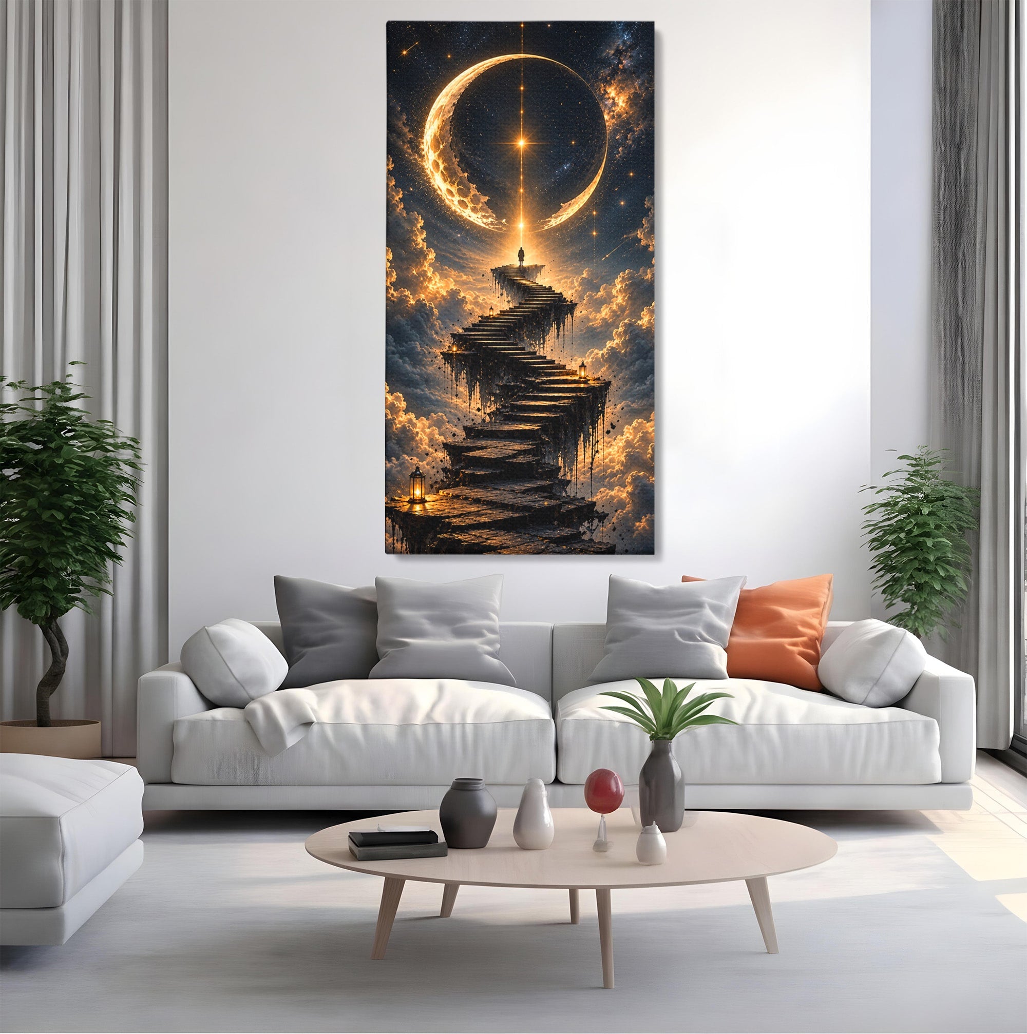 Tablou Canvas Premium LuxCanva® U1208, Scarile Spre Luna, Stele, Cer, Fantezie, Luna, Living, Culori Vibrante