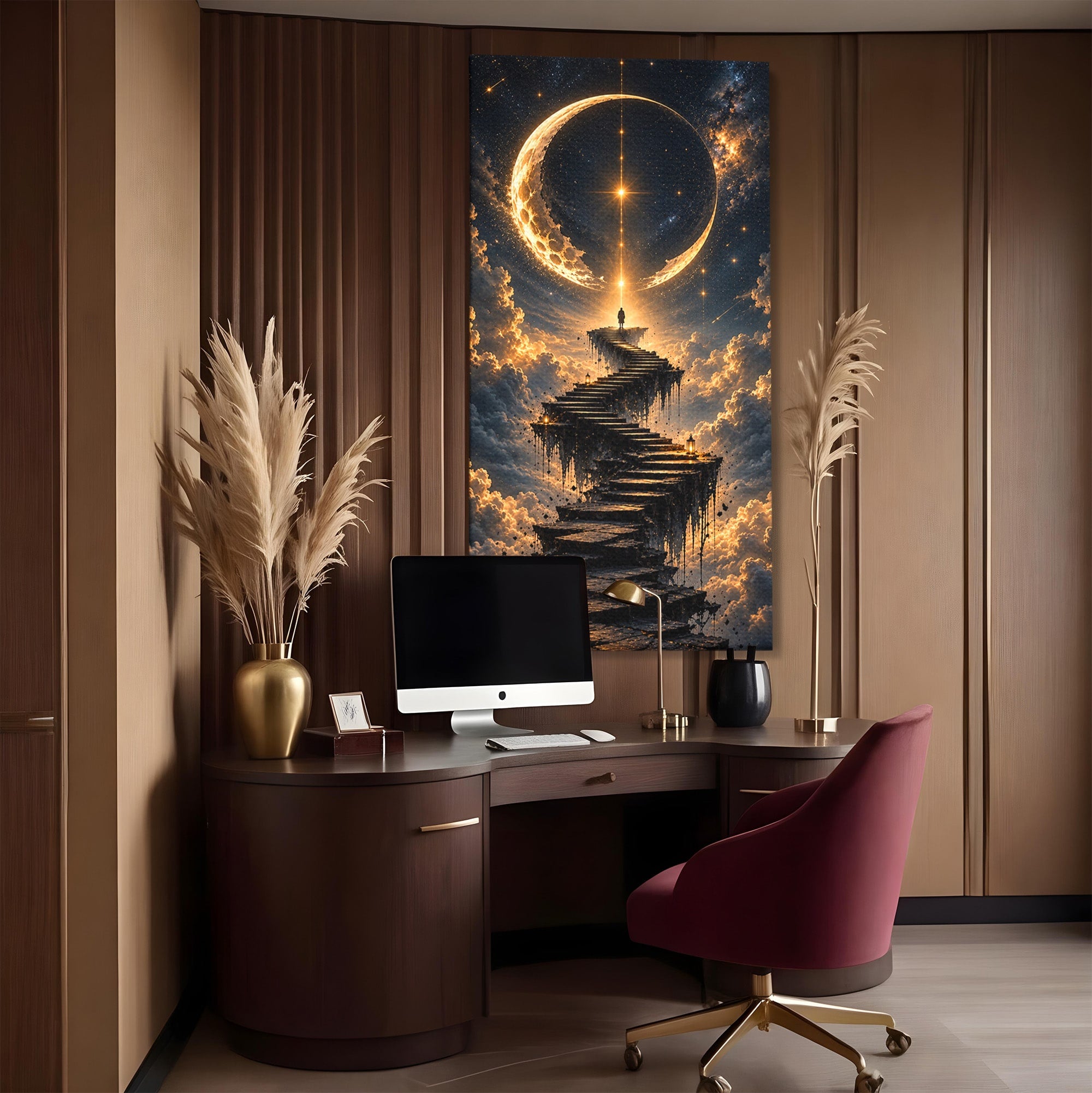 Tablou Canvas Premium LuxCanva® U1208, Scarile Spre Luna, Stele, Cer, Fantezie, Luna, Living, Culori Vibrante