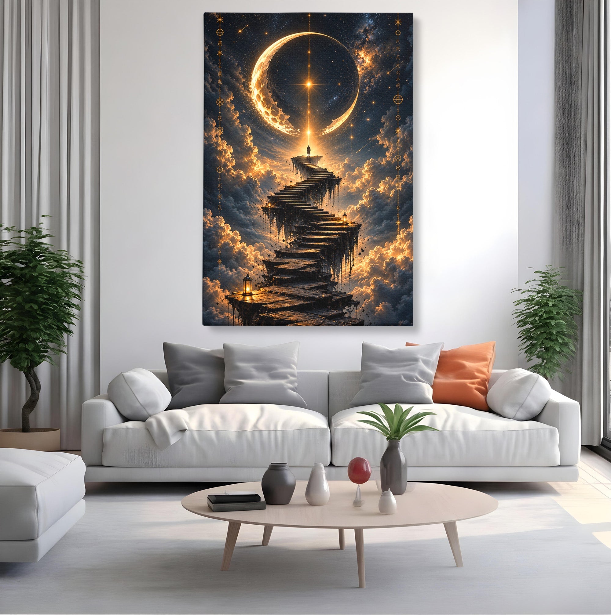 Tablou Canvas Premium LuxCanva® U1208, Scarile Spre Luna, Stele, Cer, Fantezie, Luna, Living, Culori Vibrante