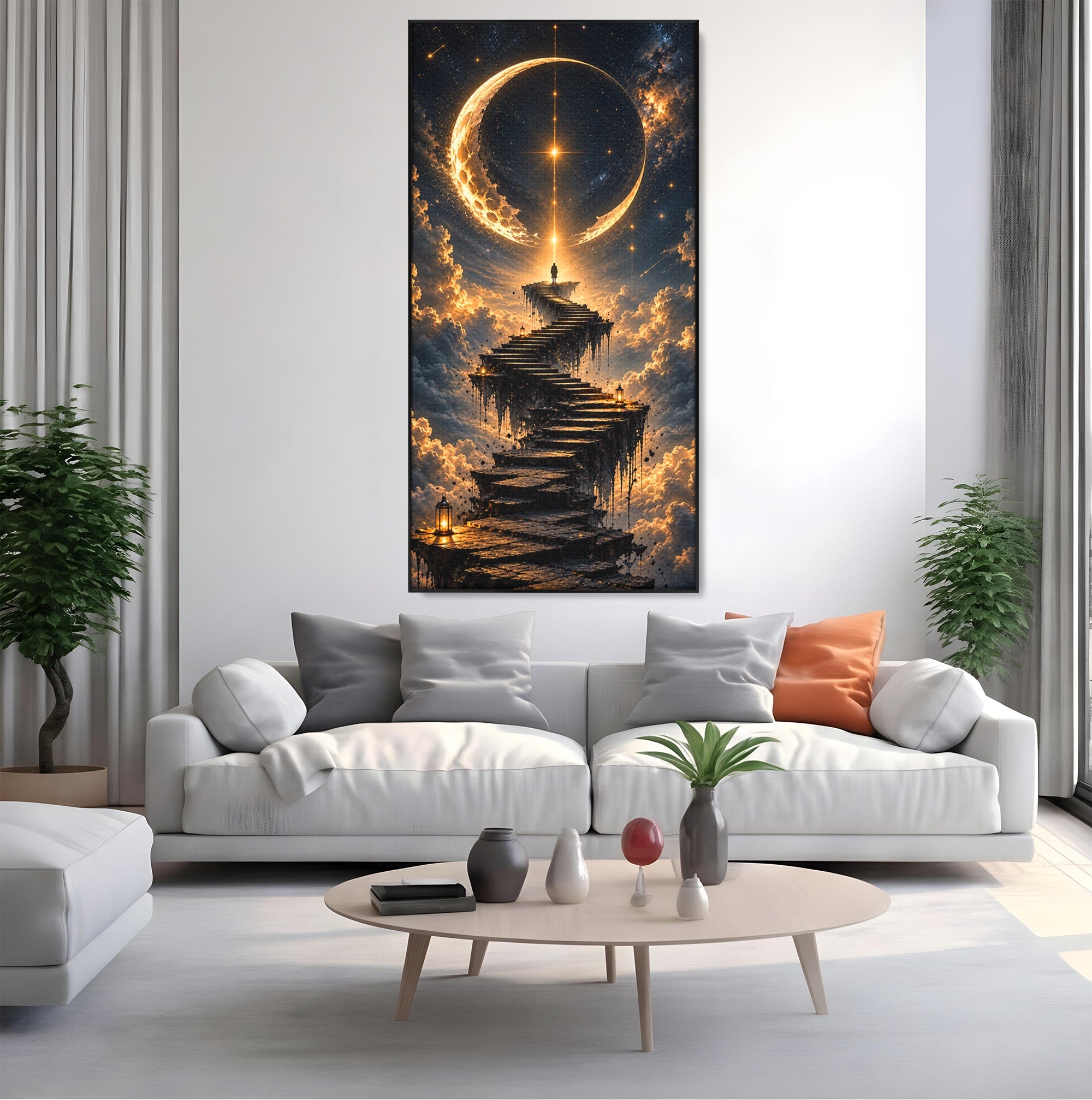 Tablou Canvas Premium LuxCanva® U1208, Scarile Spre Luna, Stele, Cer, Fantezie, Luna, Living, Culori Vibrante