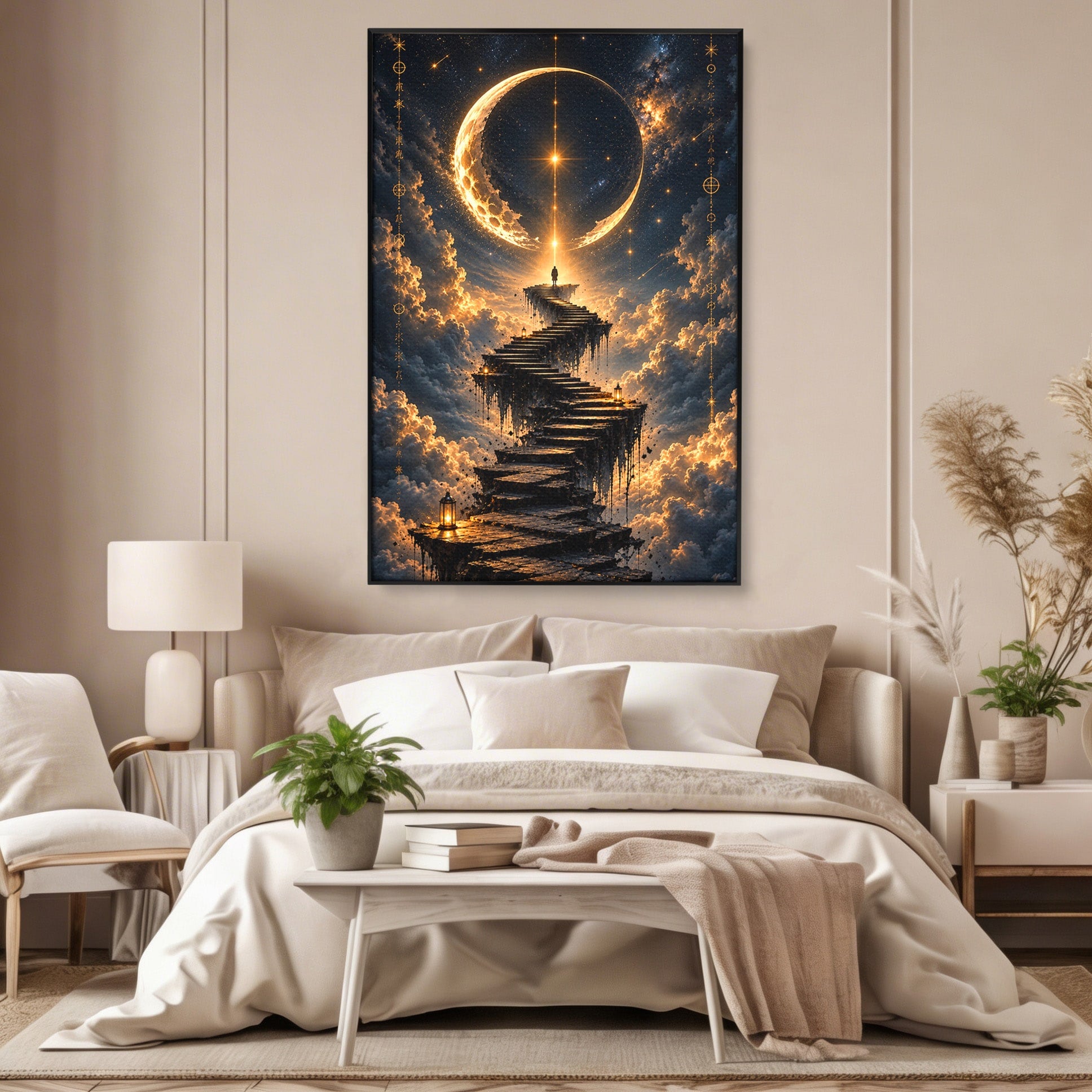 Tablou Canvas Premium LuxCanva® U1208, Scarile Spre Luna, Stele, Cer, Fantezie, Luna, Living, Culori Vibrante