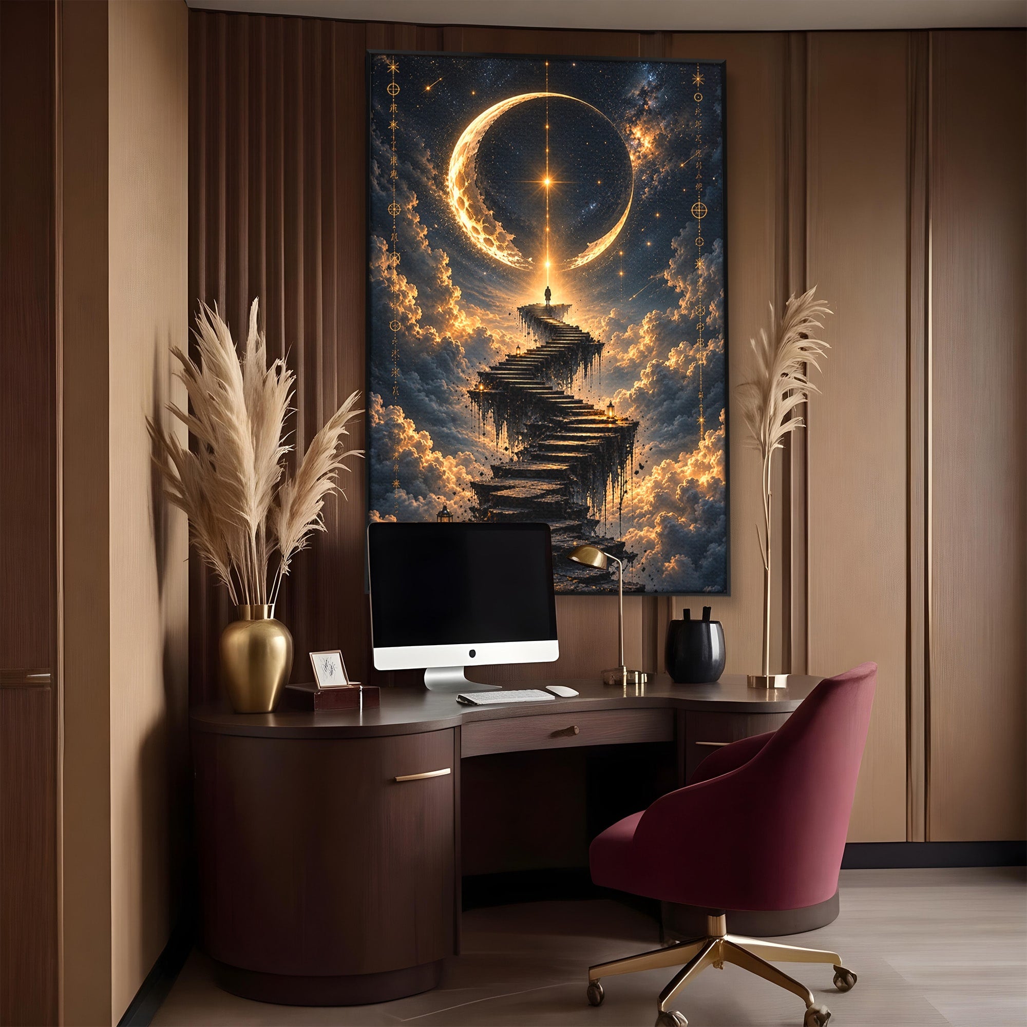 Tablou Canvas Premium LuxCanva® U1208, Scarile Spre Luna, Stele, Cer, Fantezie, Luna, Living, Culori Vibrante