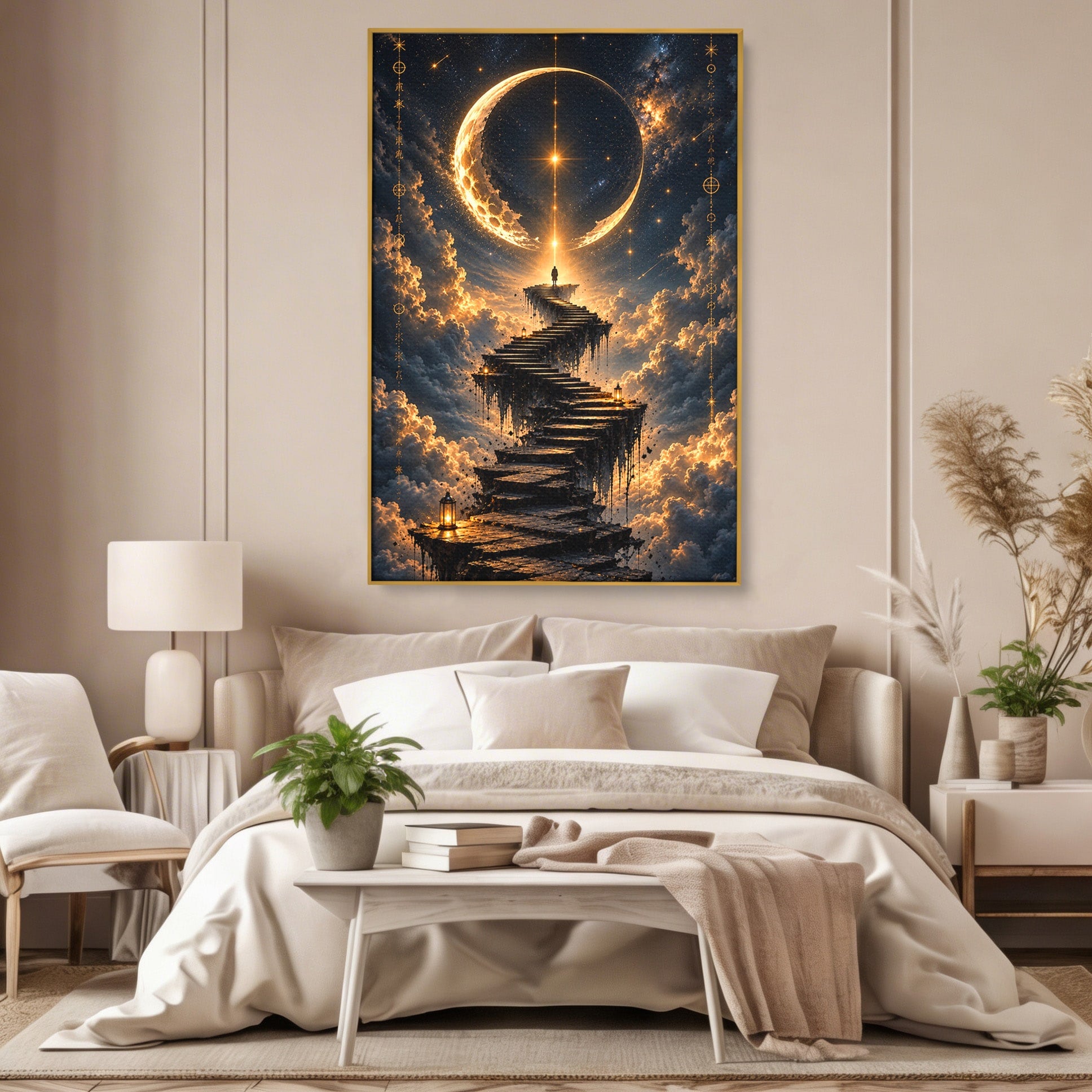 Tablou Canvas Premium LuxCanva® U1208, Scarile Spre Luna, Stele, Cer, Fantezie, Luna, Living, Culori Vibrante