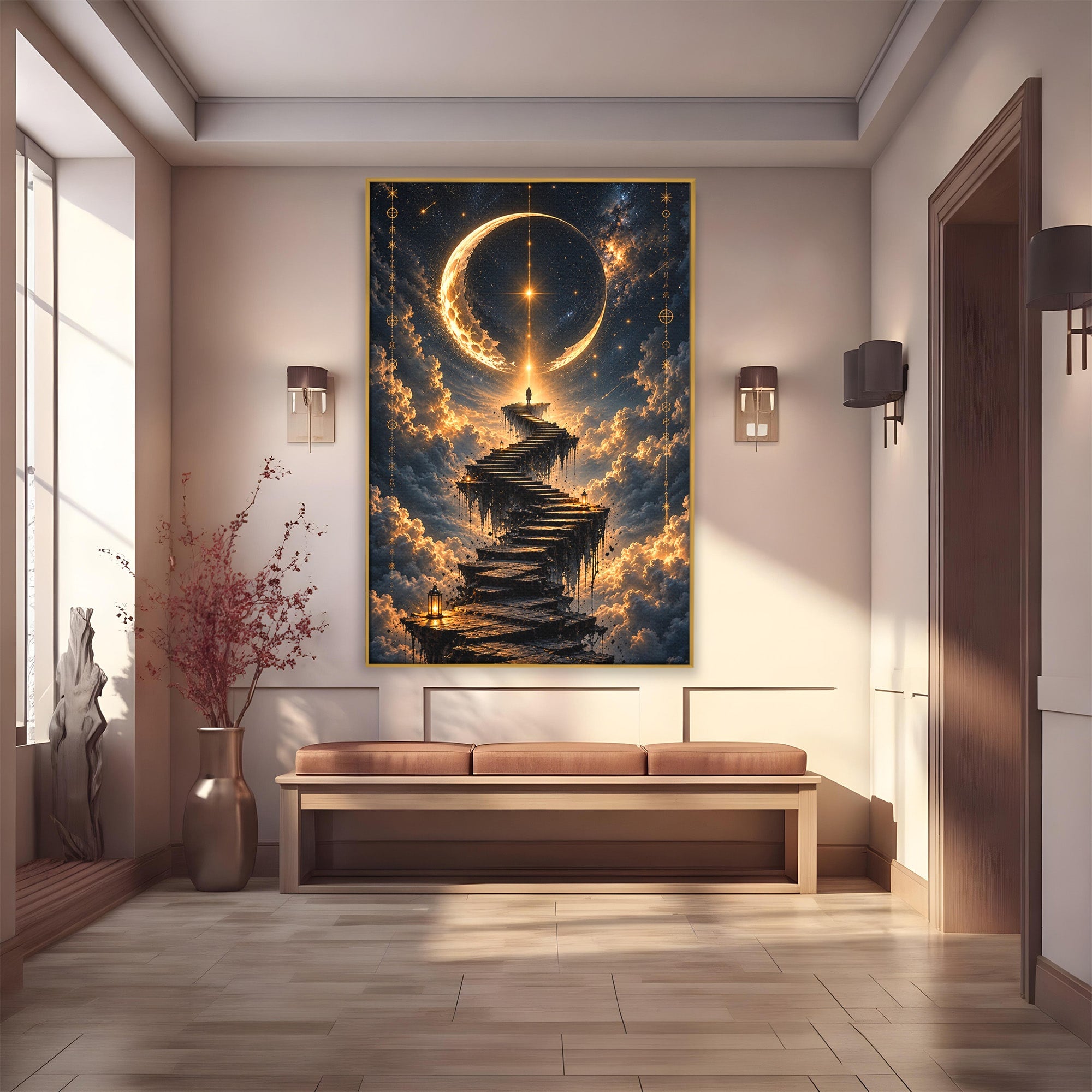 Tablou Canvas Premium LuxCanva® U1208, Scarile Spre Luna, Stele, Cer, Fantezie, Luna, Living, Culori Vibrante