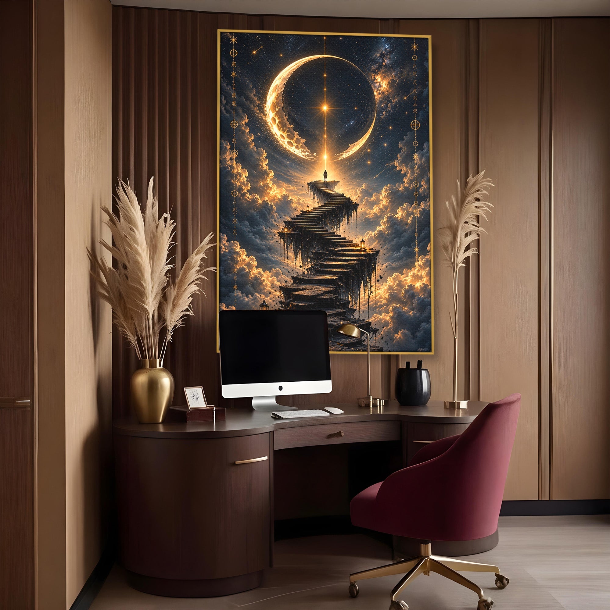 Tablou Canvas Premium LuxCanva® U1208, Scarile Spre Luna, Stele, Cer, Fantezie, Luna, Living, Culori Vibrante