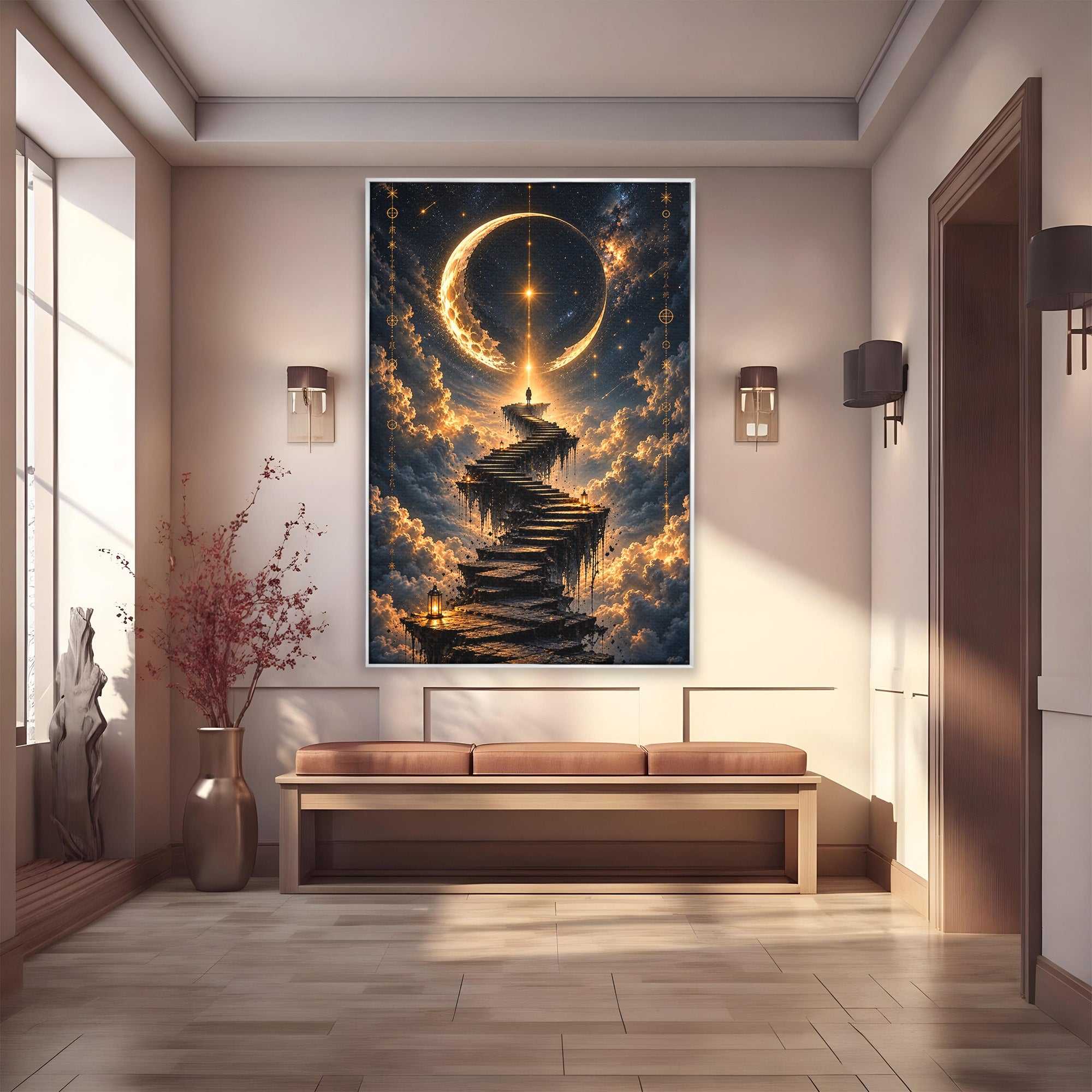 Tablou Canvas Premium LuxCanva® U1208, Scarile Spre Luna, Stele, Cer, Fantezie, Luna, Living, Culori Vibrante