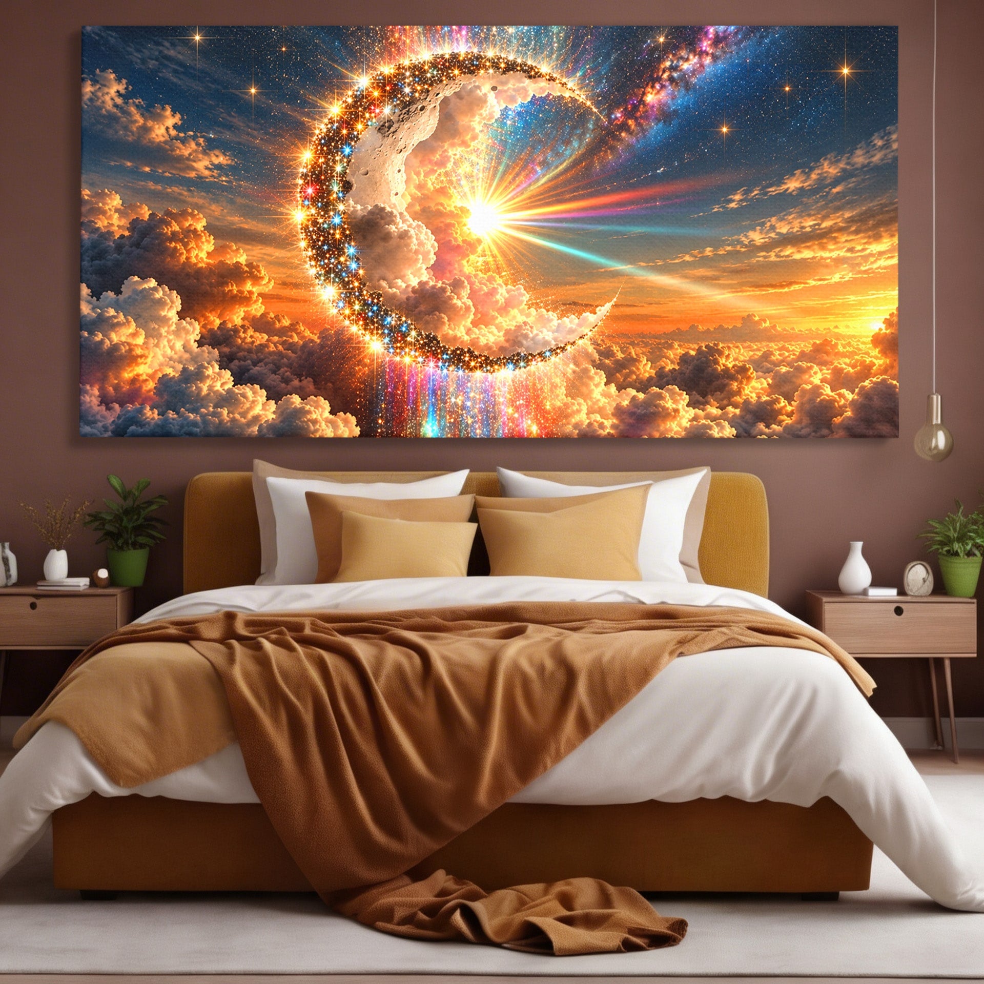 Tablou Canvas Premium LuxCanva® U1209, Luna Magica, Stele, Univers, Fantezie, Luna, Living, Culori Vibrante