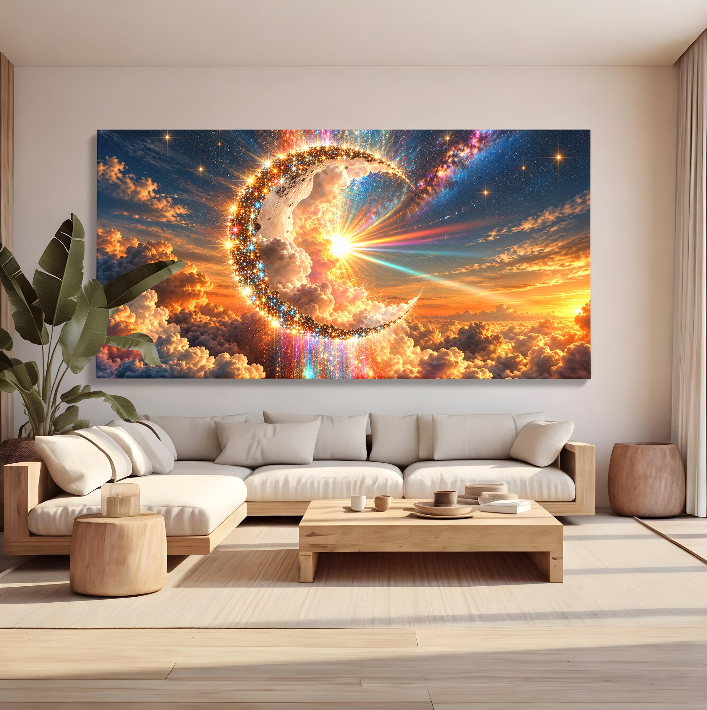 Tablou Canvas Premium LuxCanva® U1209, Luna Magica, Stele, Univers, Fantezie, Luna, Living, Culori Vibrante