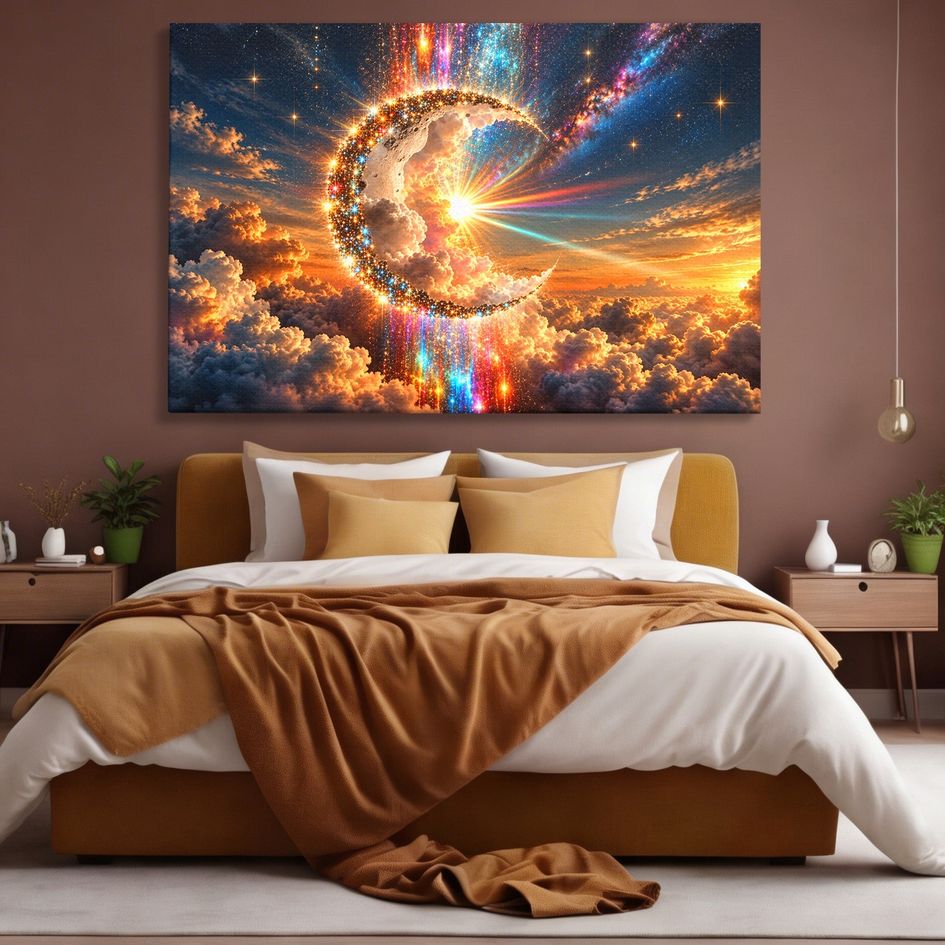 Tablou Canvas Premium LuxCanva® U1209, Luna Magica, Stele, Univers, Fantezie, Luna, Living, Culori Vibrante