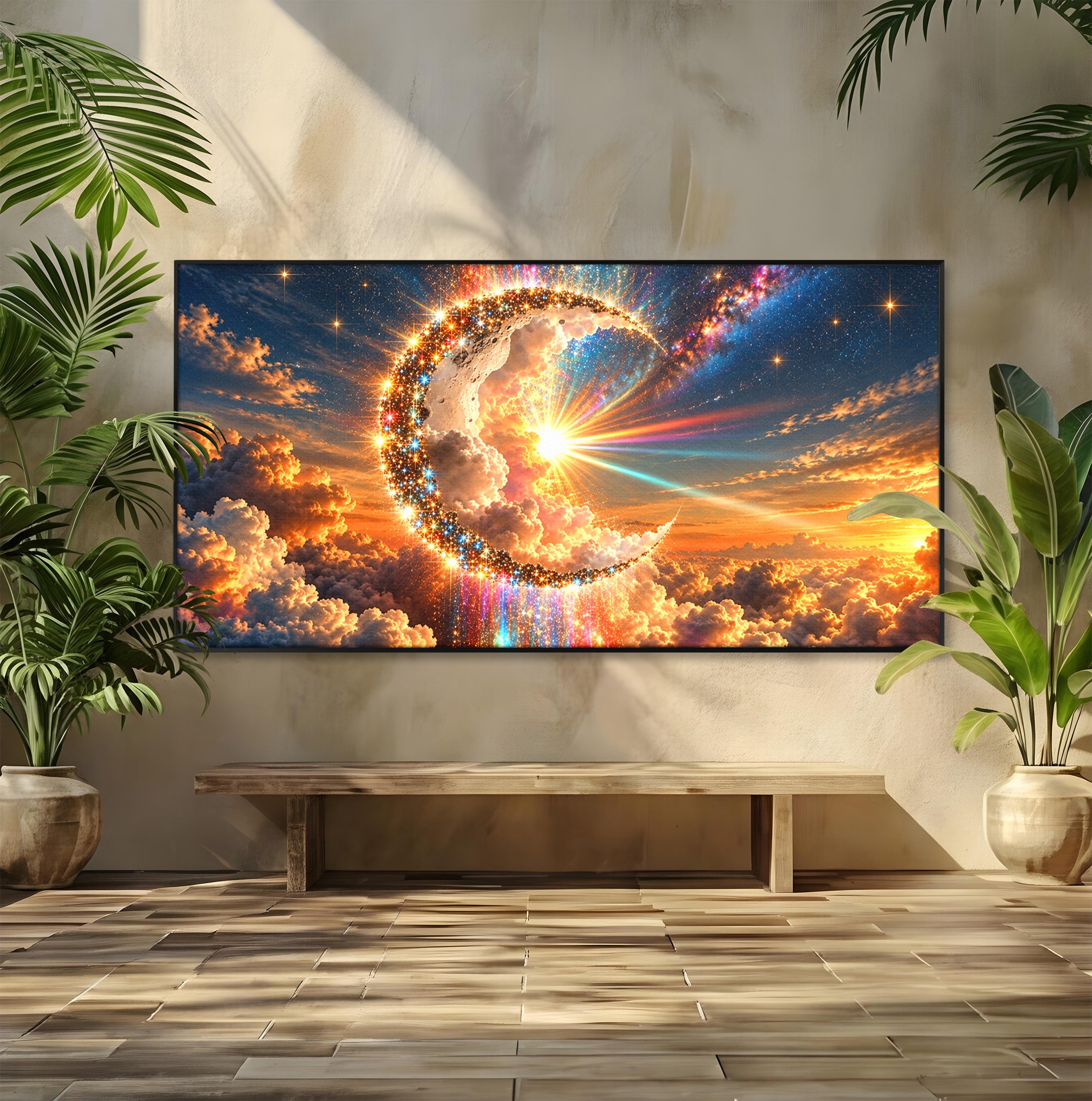 Tablou Canvas Premium LuxCanva® U1209, Luna Magica, Stele, Univers, Fantezie, Luna, Living, Culori Vibrante