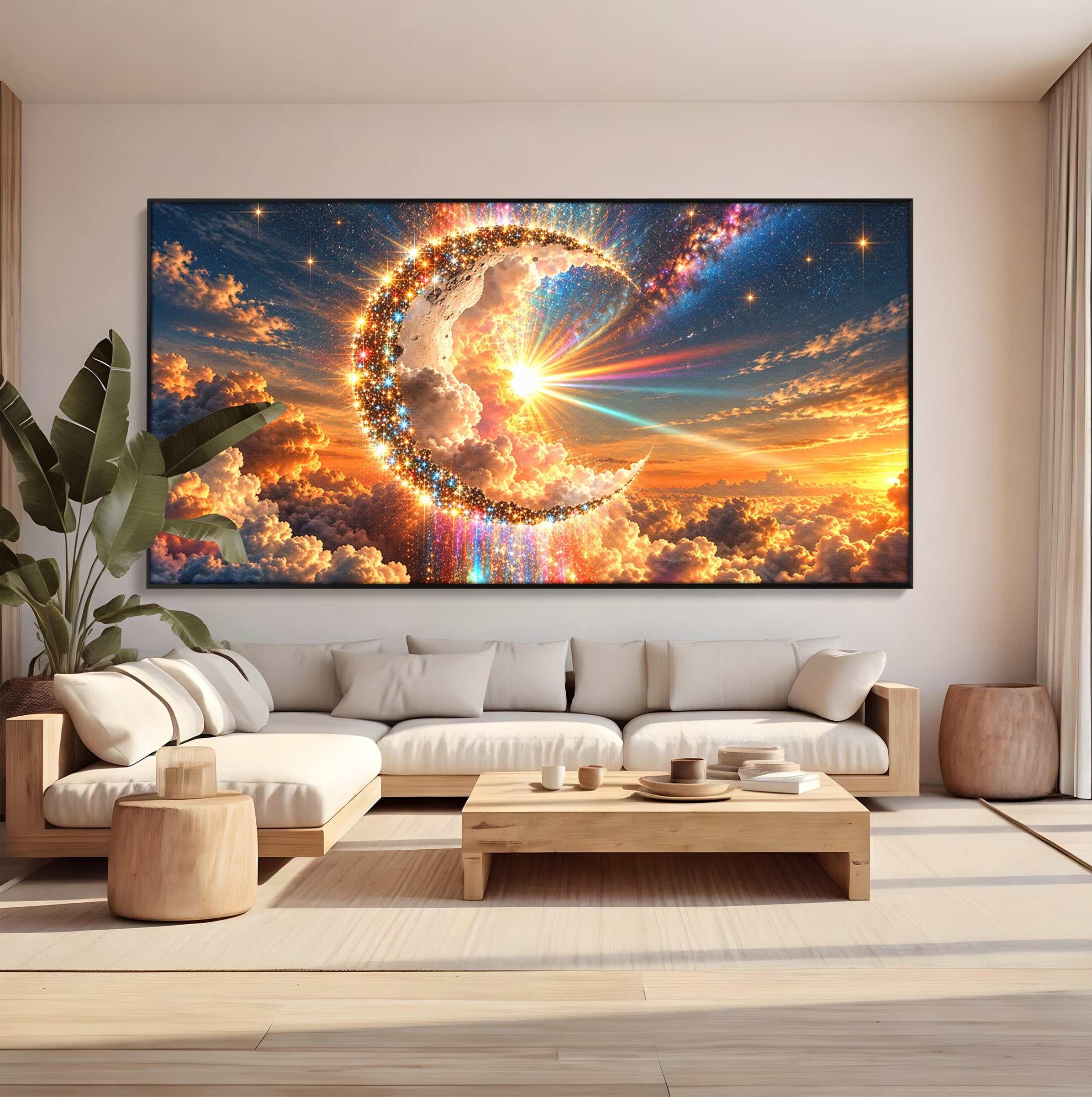 Tablou Canvas Premium LuxCanva® U1209, Luna Magica, Stele, Univers, Fantezie, Luna, Living, Culori Vibrante