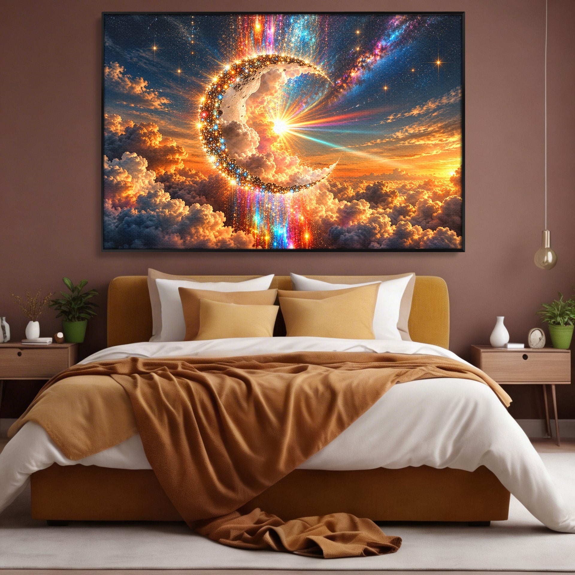 Tablou Canvas Premium LuxCanva® U1209, Luna Magica, Stele, Univers, Fantezie, Luna, Living, Culori Vibrante
