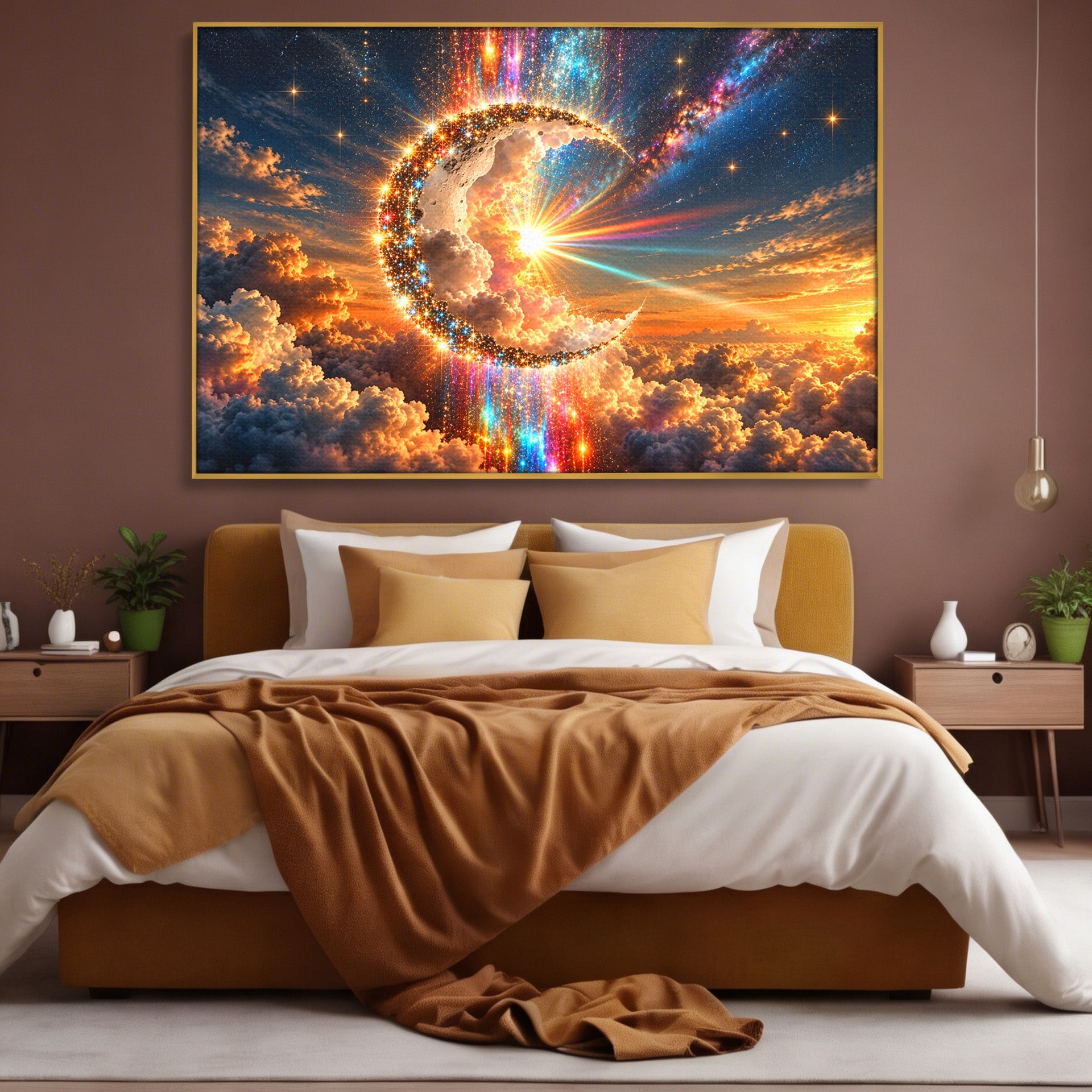 Tablou Canvas Premium LuxCanva® U1209, Luna Magica, Stele, Univers, Fantezie, Luna, Living, Culori Vibrante