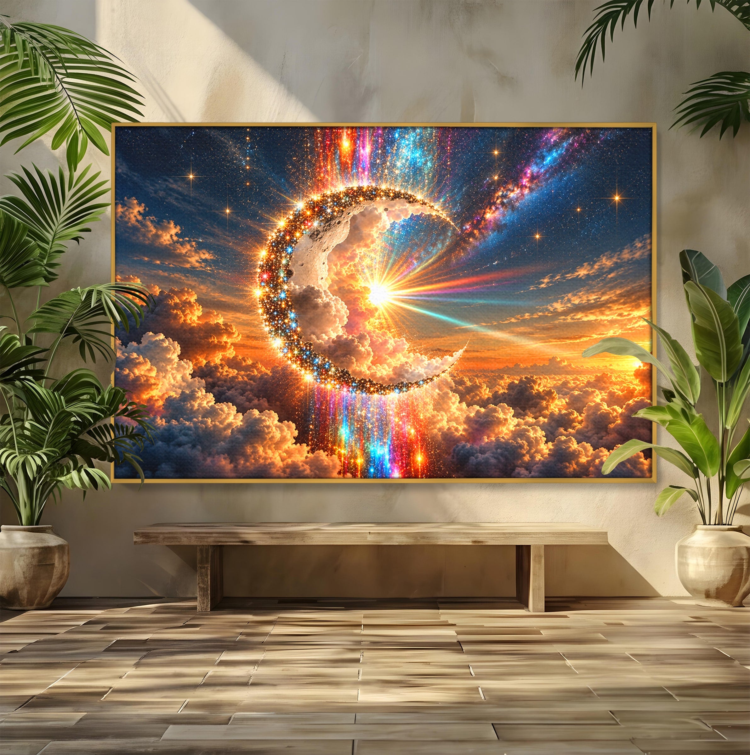 Tablou Canvas Premium LuxCanva® U1209, Luna Magica, Stele, Univers, Fantezie, Luna, Living, Culori Vibrante