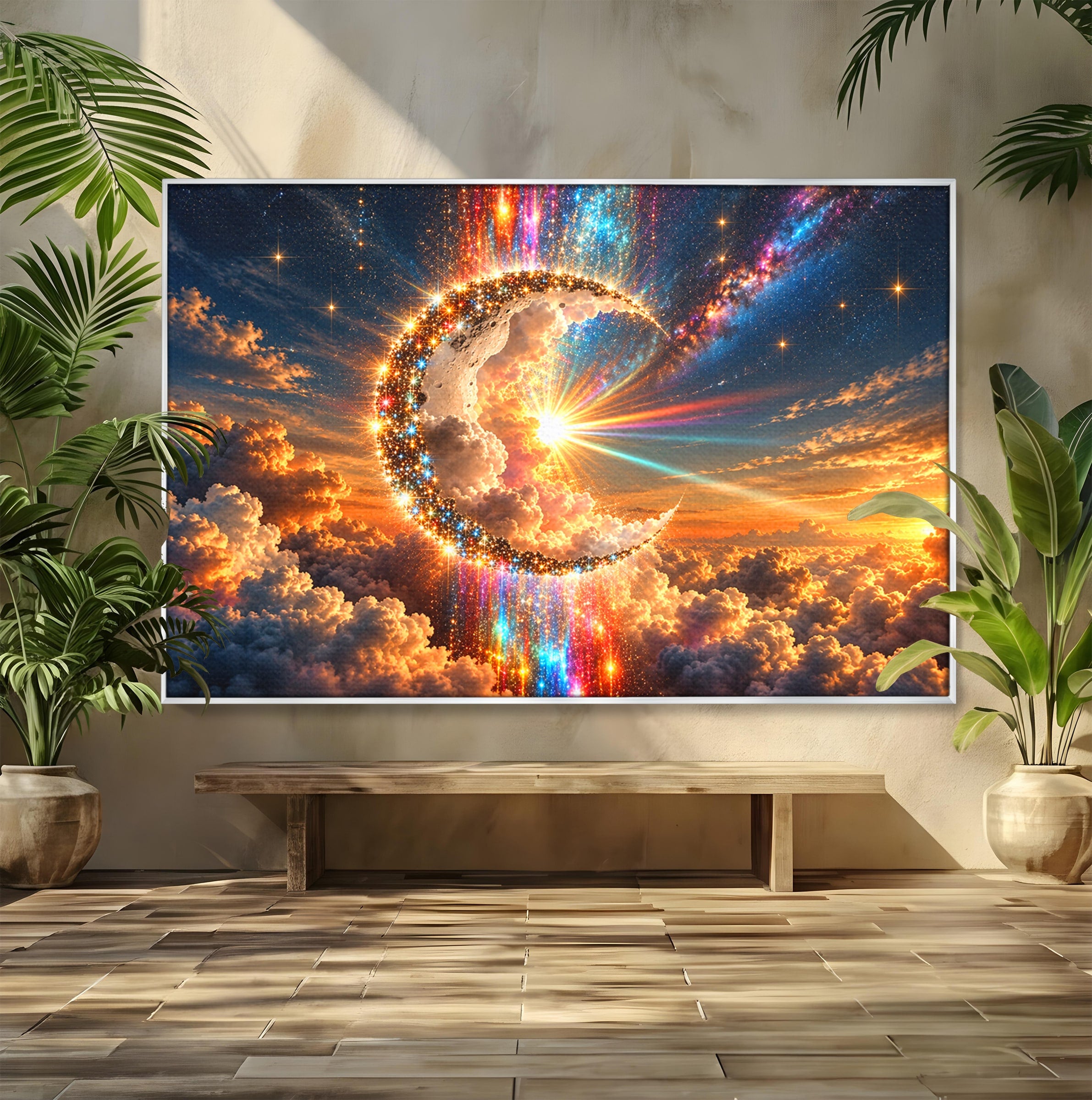 Tablou Canvas Premium LuxCanva® U1209, Luna Magica, Stele, Univers, Fantezie, Luna, Living, Culori Vibrante