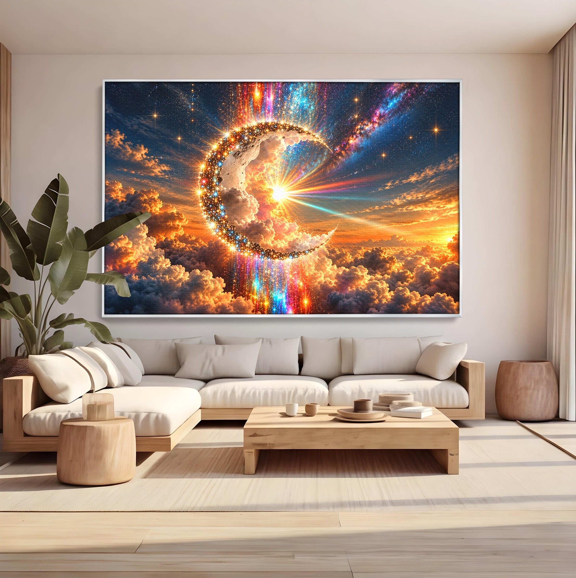 Tablou Canvas Premium LuxCanva® U1209, Luna Magica, Stele, Univers, Fantezie, Luna, Living, Culori Vibrante