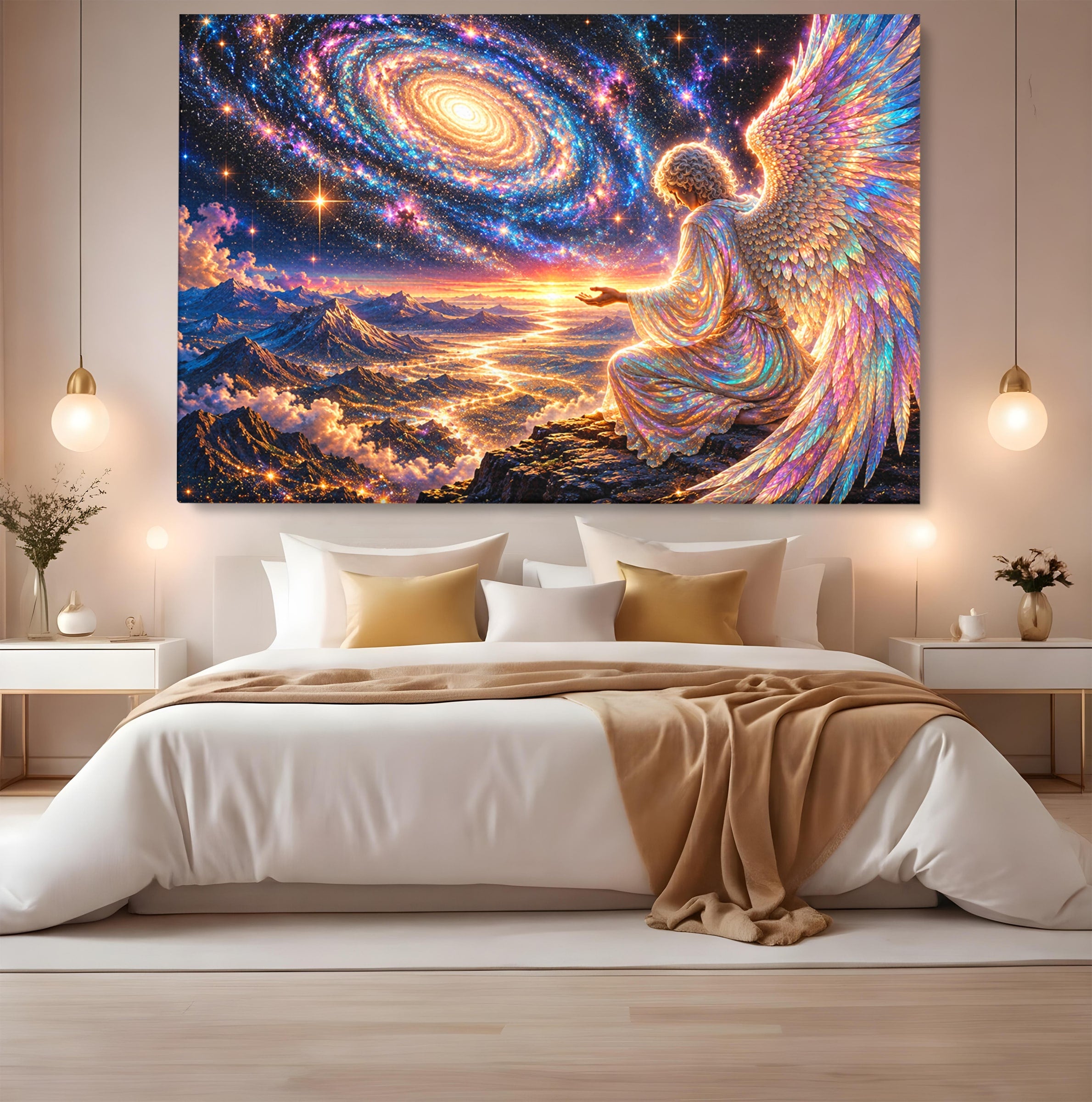 Tablou Canvas Premium LuxCanva® U1210, Ingerul Galaxiei, Peisaj, Cer, Inger, Galaxie, Living, Culori Vibrante